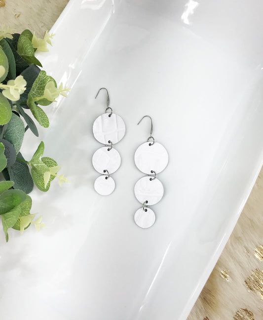 White Embossed Genuine Leather Earrings - E19-1422