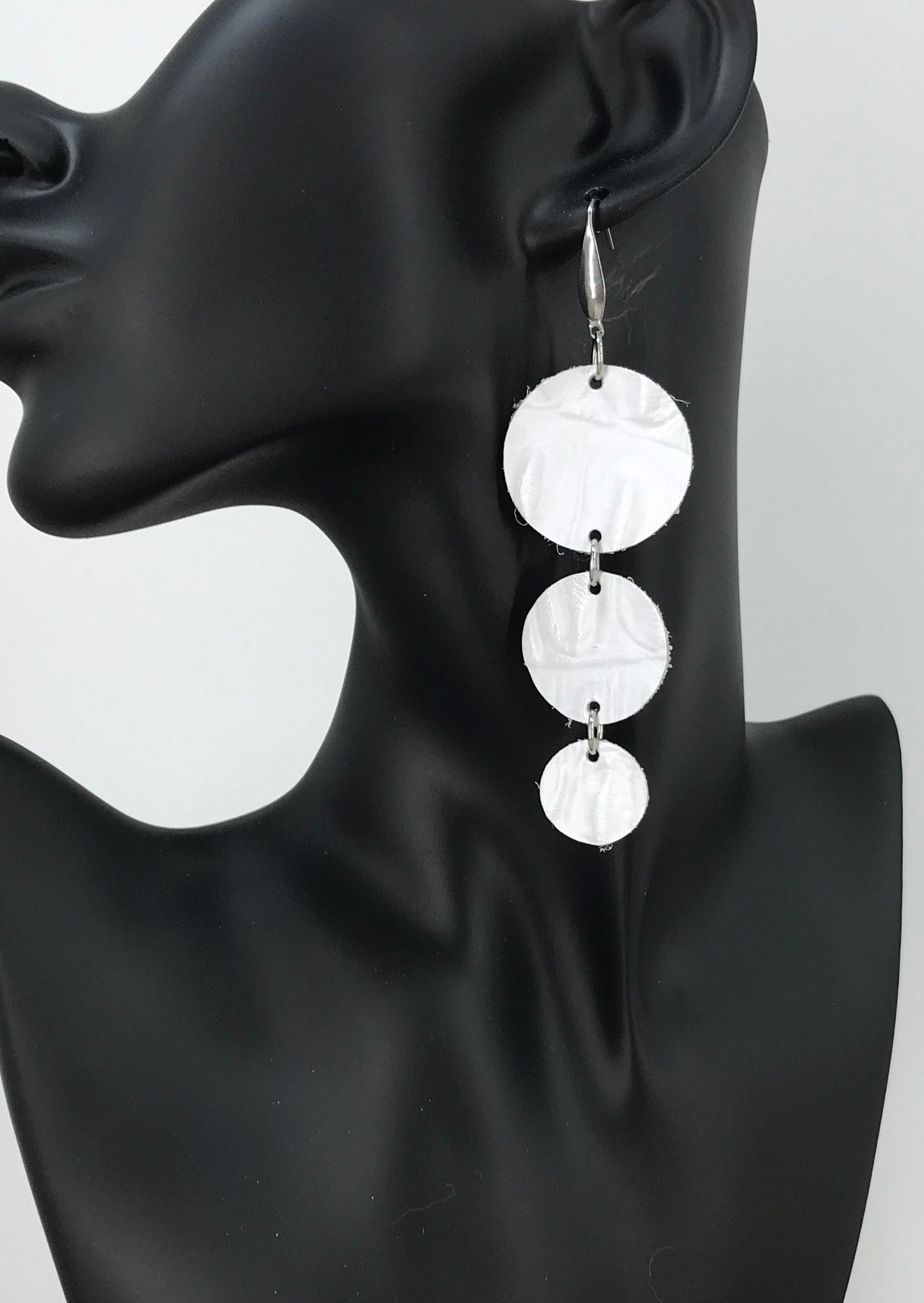 White Embossed Genuine Leather Earrings - E19-1422