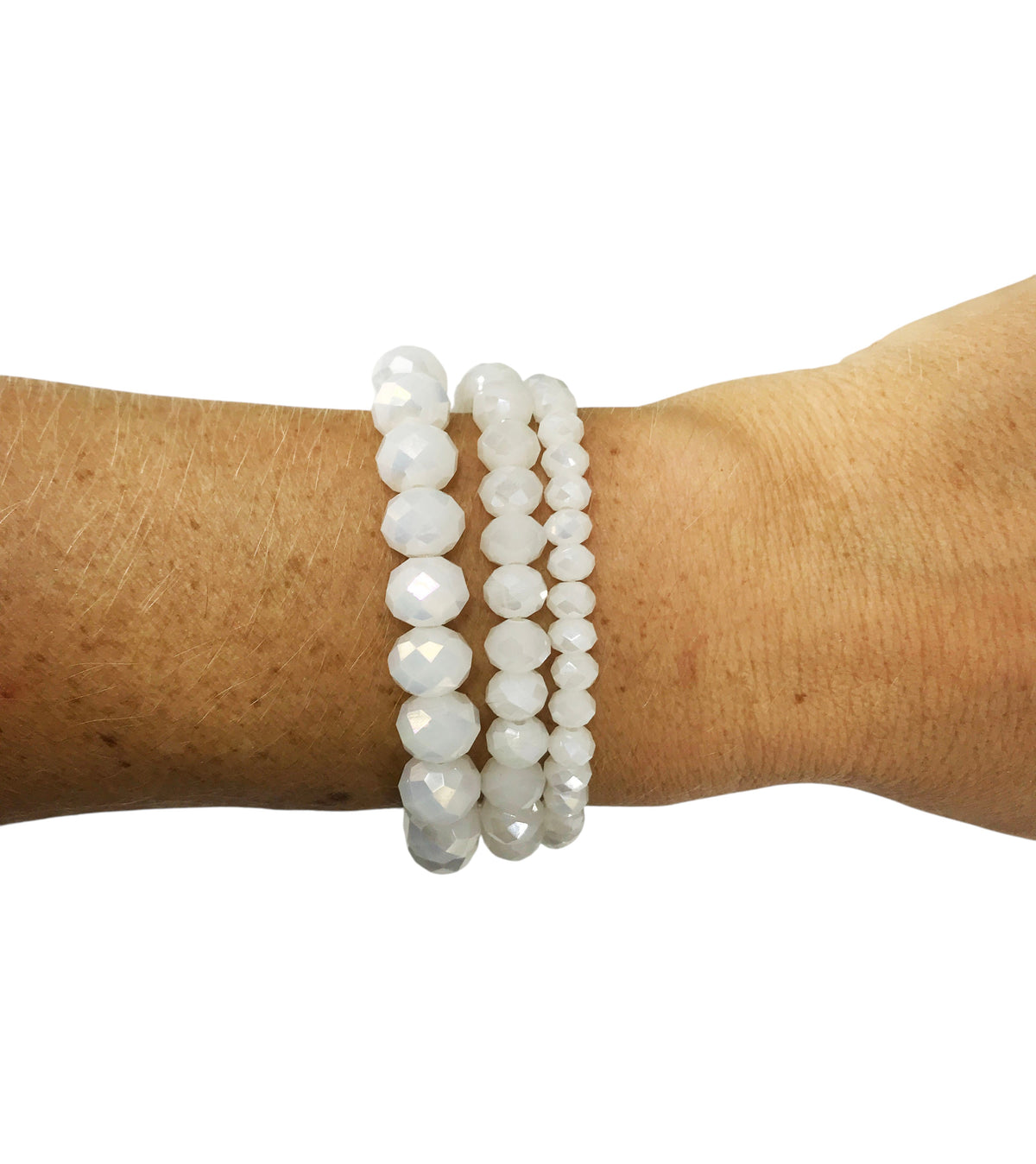 White AB Glass Bead Multi-Strand Stretch Bracelet