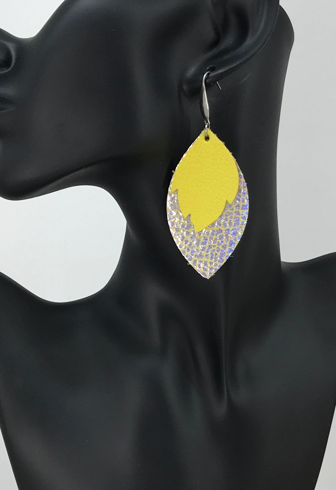 Iridescent Leather and Canary Yellow Leather Earrings - E19-1450