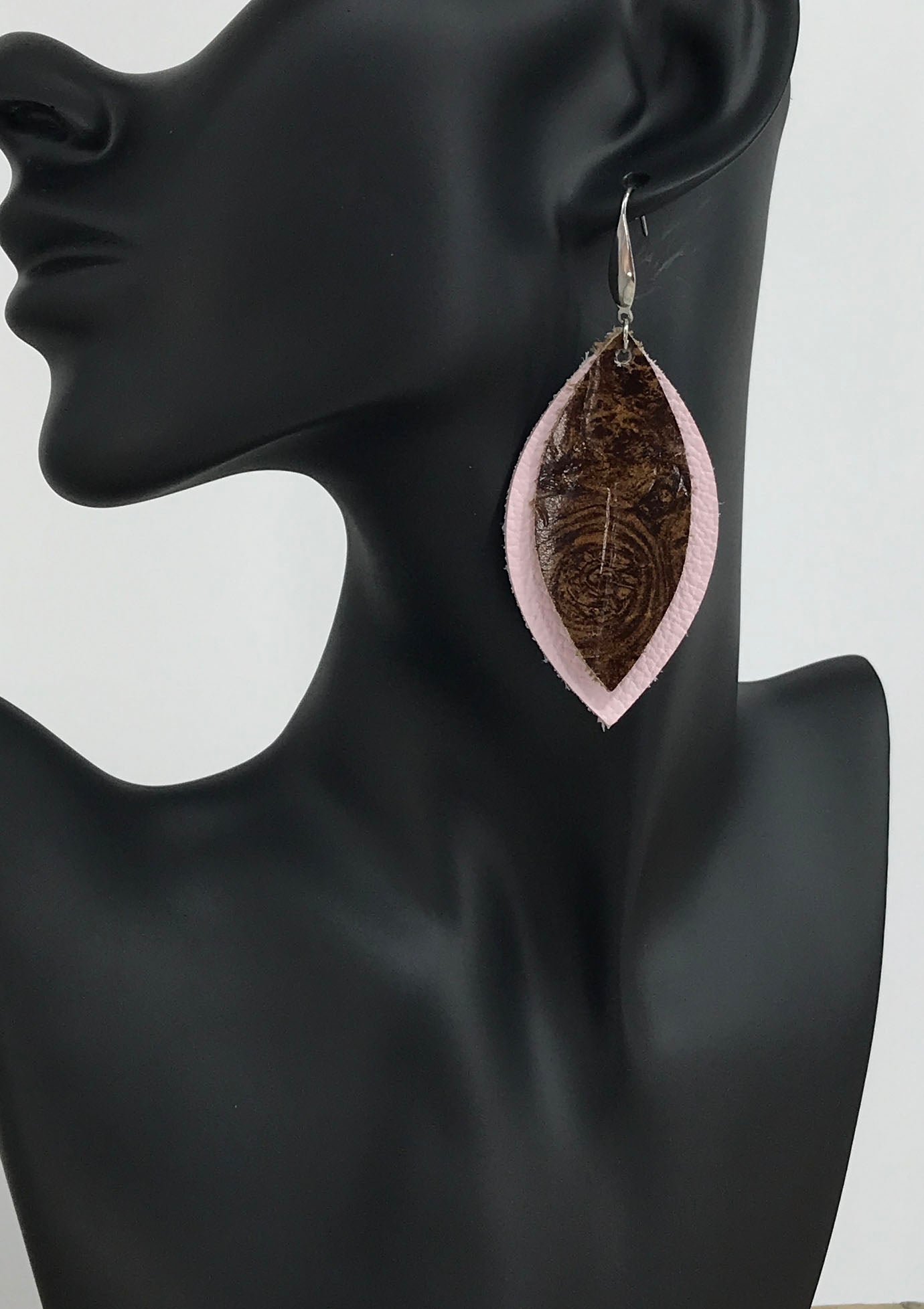 Baby Pink Burlwood Layered Earrings