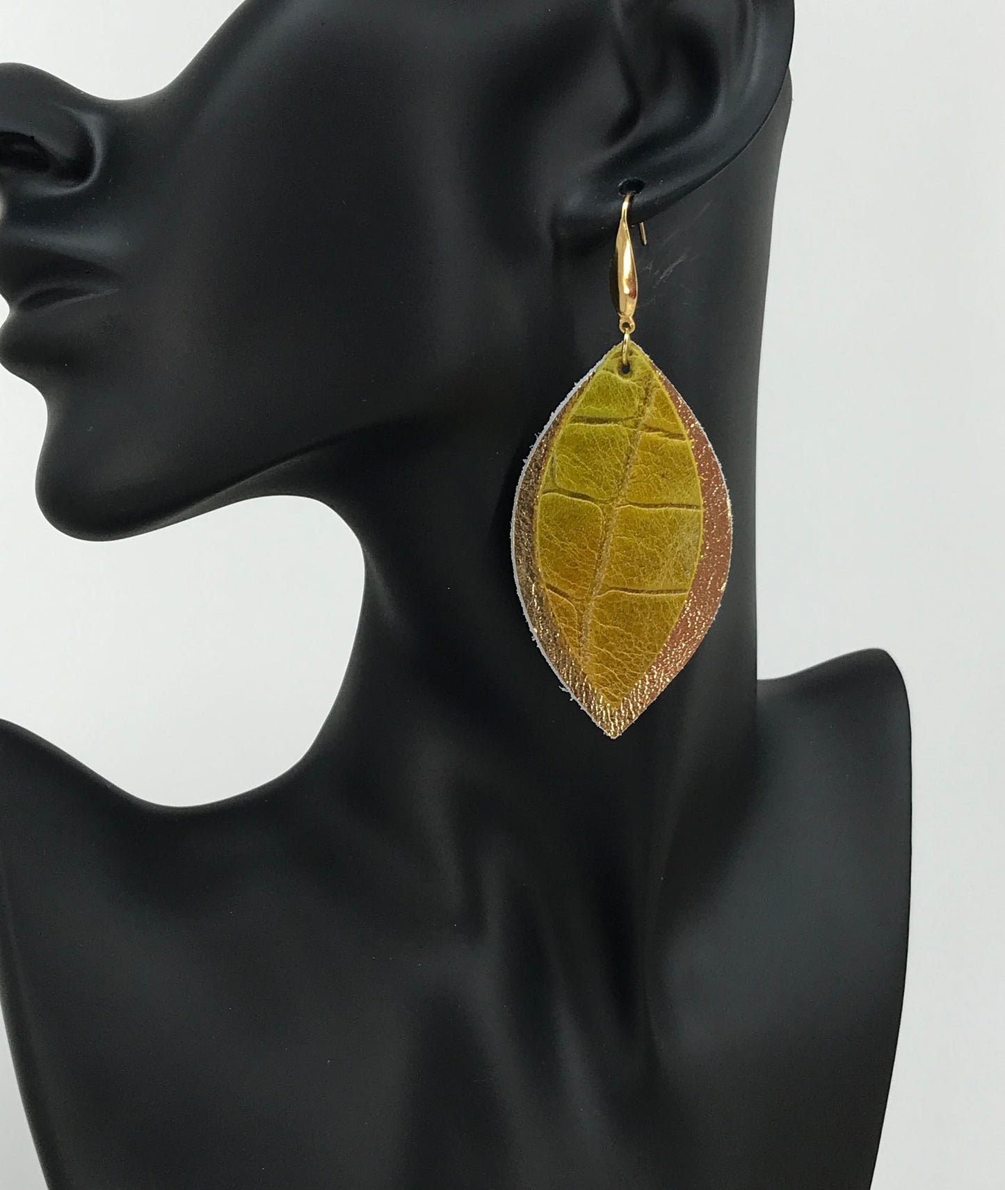 Gold Metallic and Croco Embossed Leather Earrings - E19-1459