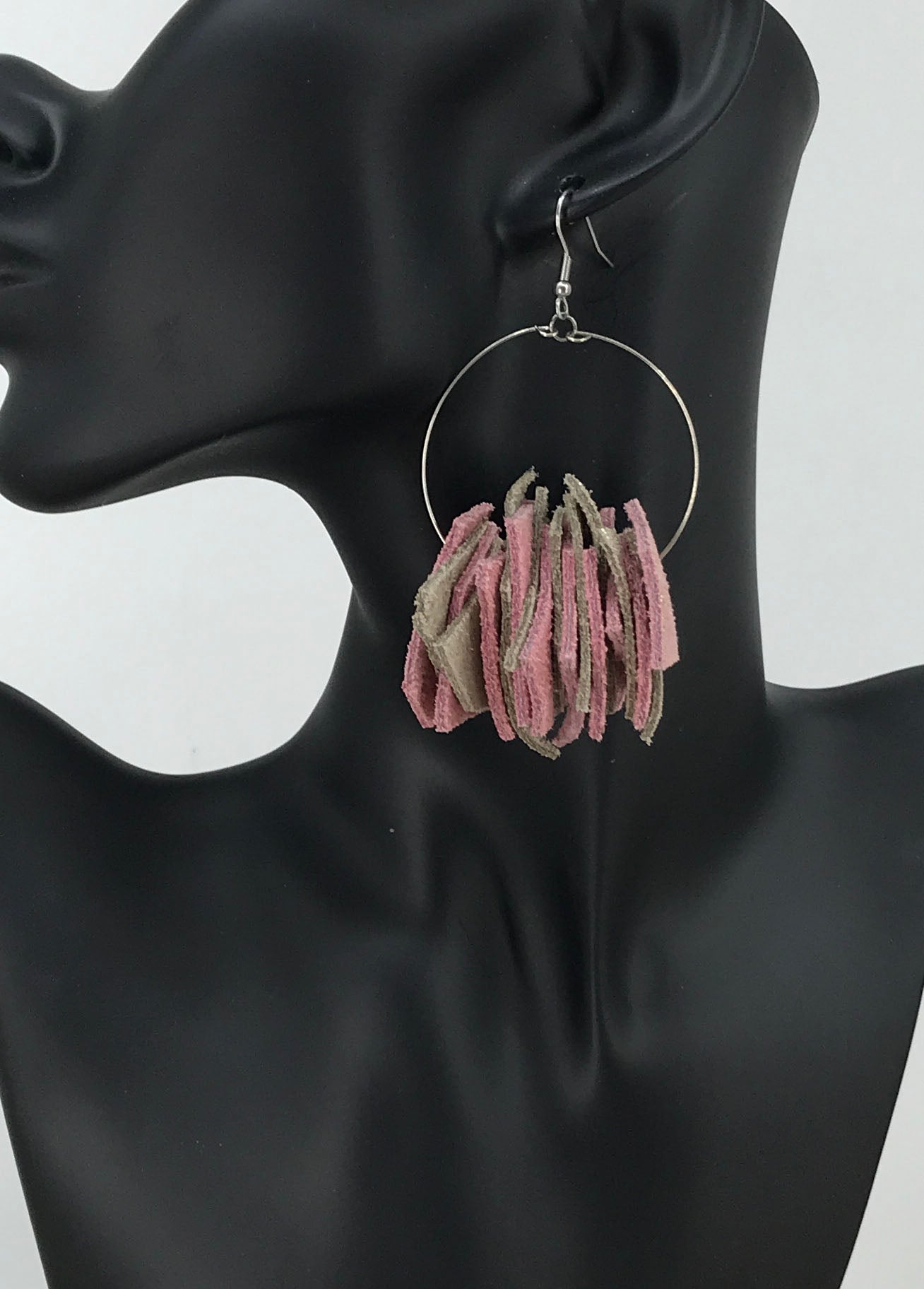 Rose Gold and Platinum Genuine Leather Hoop Earrings - E19-145