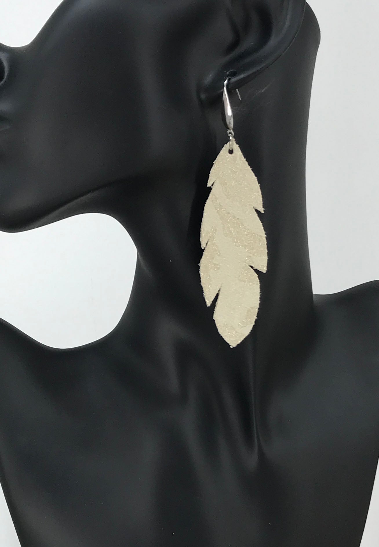 Metallic Beige Camo Leather Earrings - E19-1463