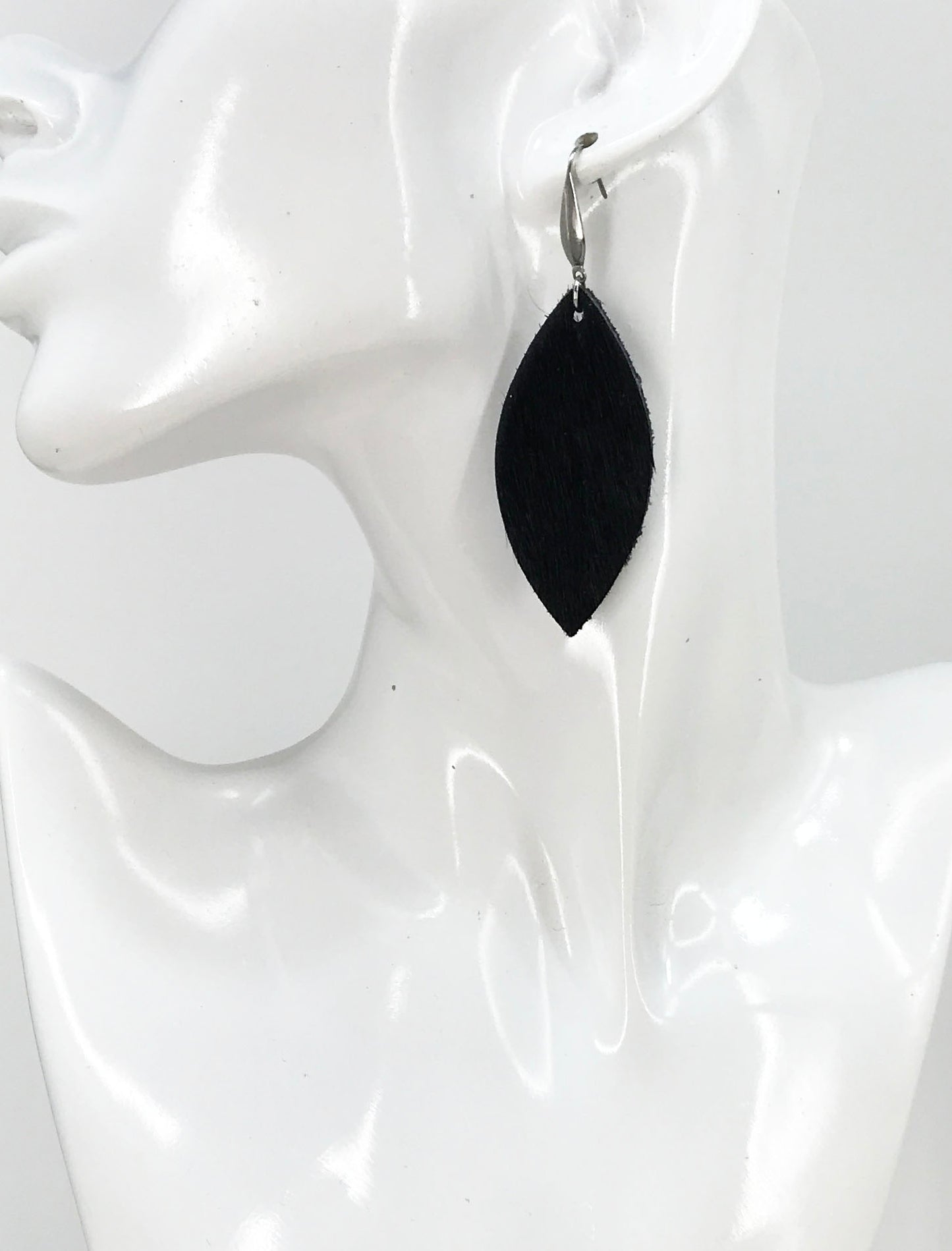 Genuine Black Hair On Leather Earrings - E19-1467