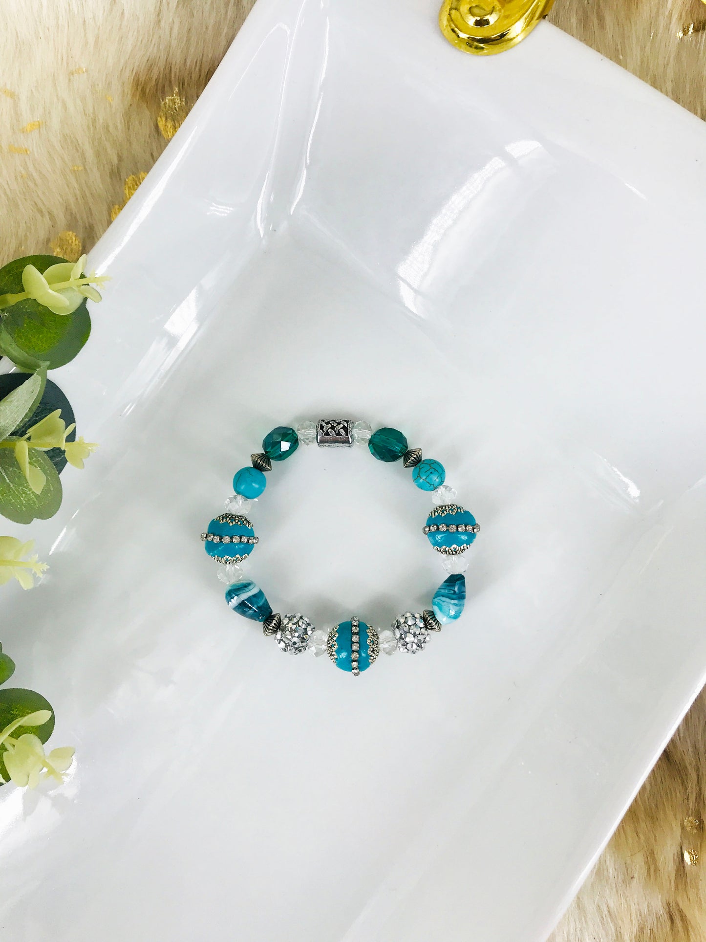 Big & Bold Collection Glass Bead Stretchy Bracelet - B1474