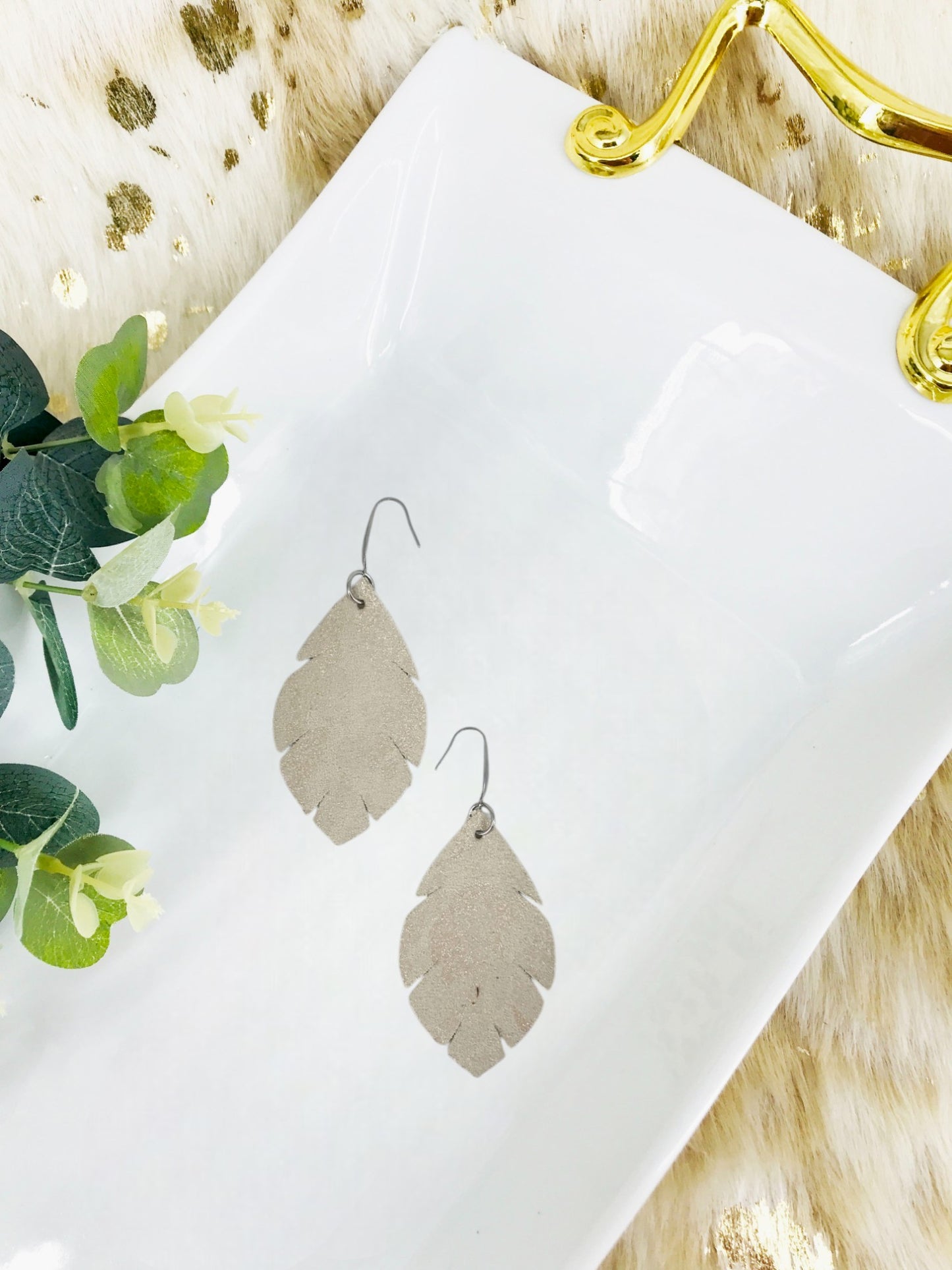 Beige Metallic Camo Leather Earrings - E19-1475