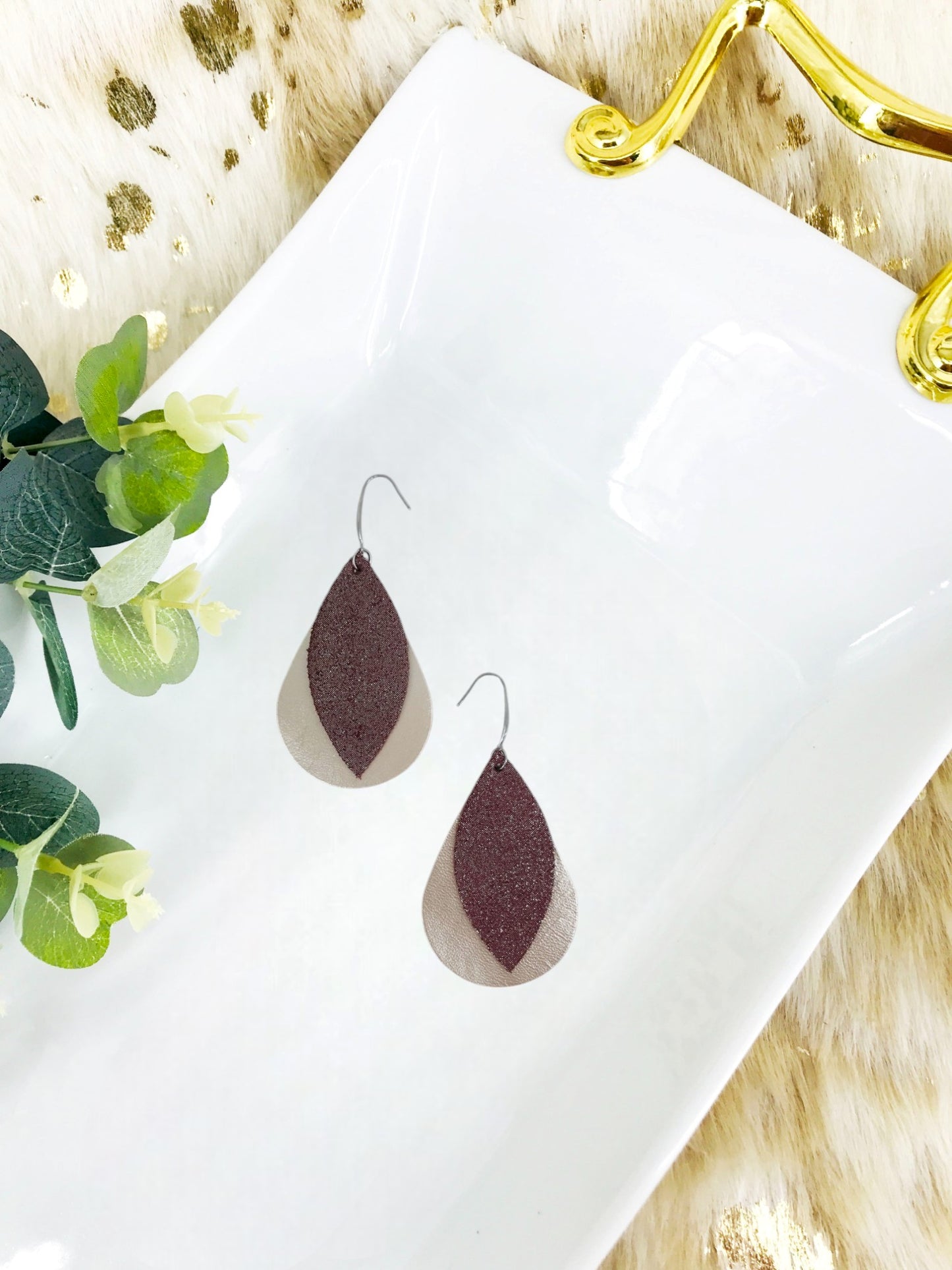 Champagne and Raspberry Leather Earrings - E19-1479