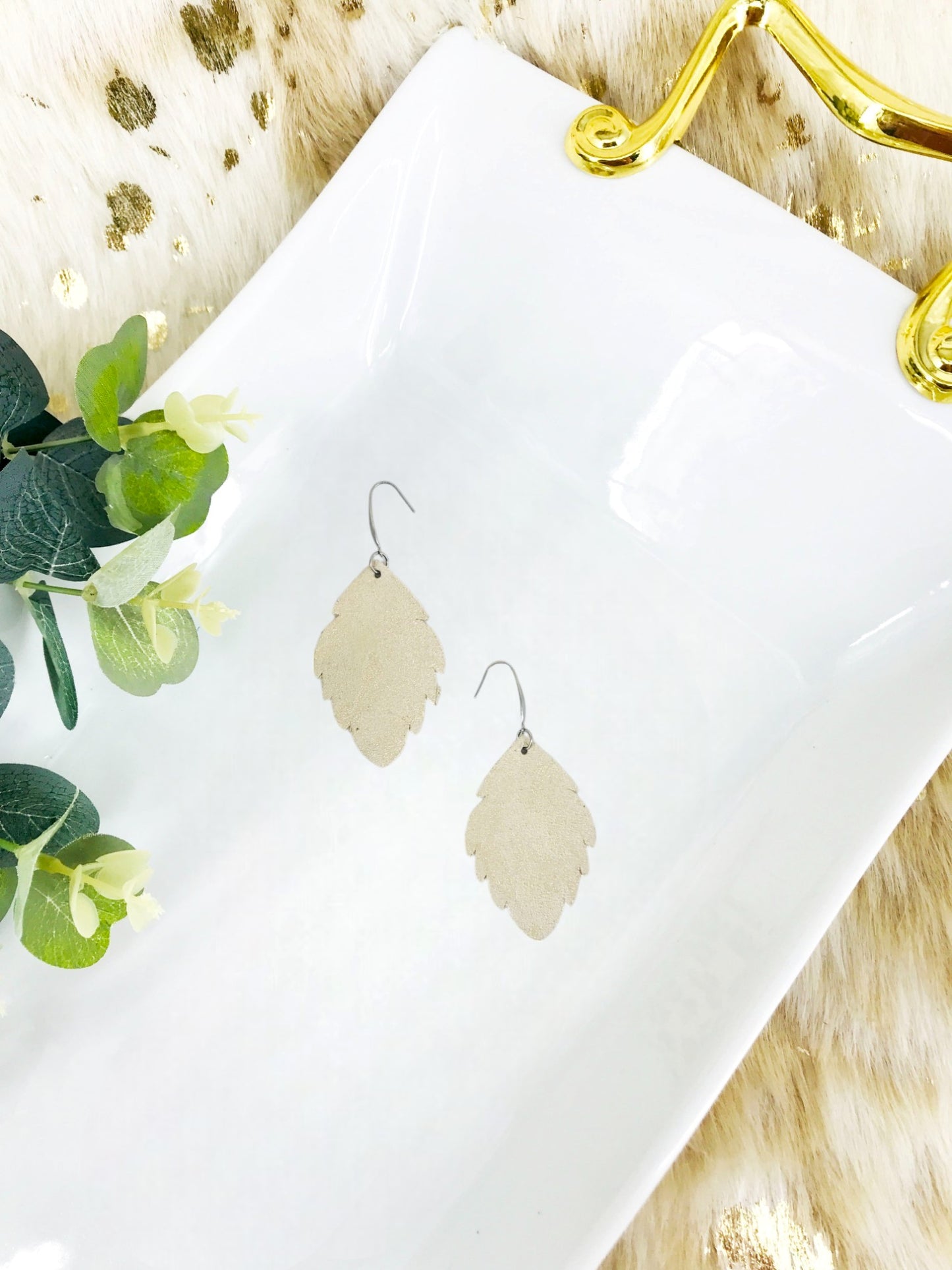 Beige Metallic Camo Leather Earrings - E19-1486