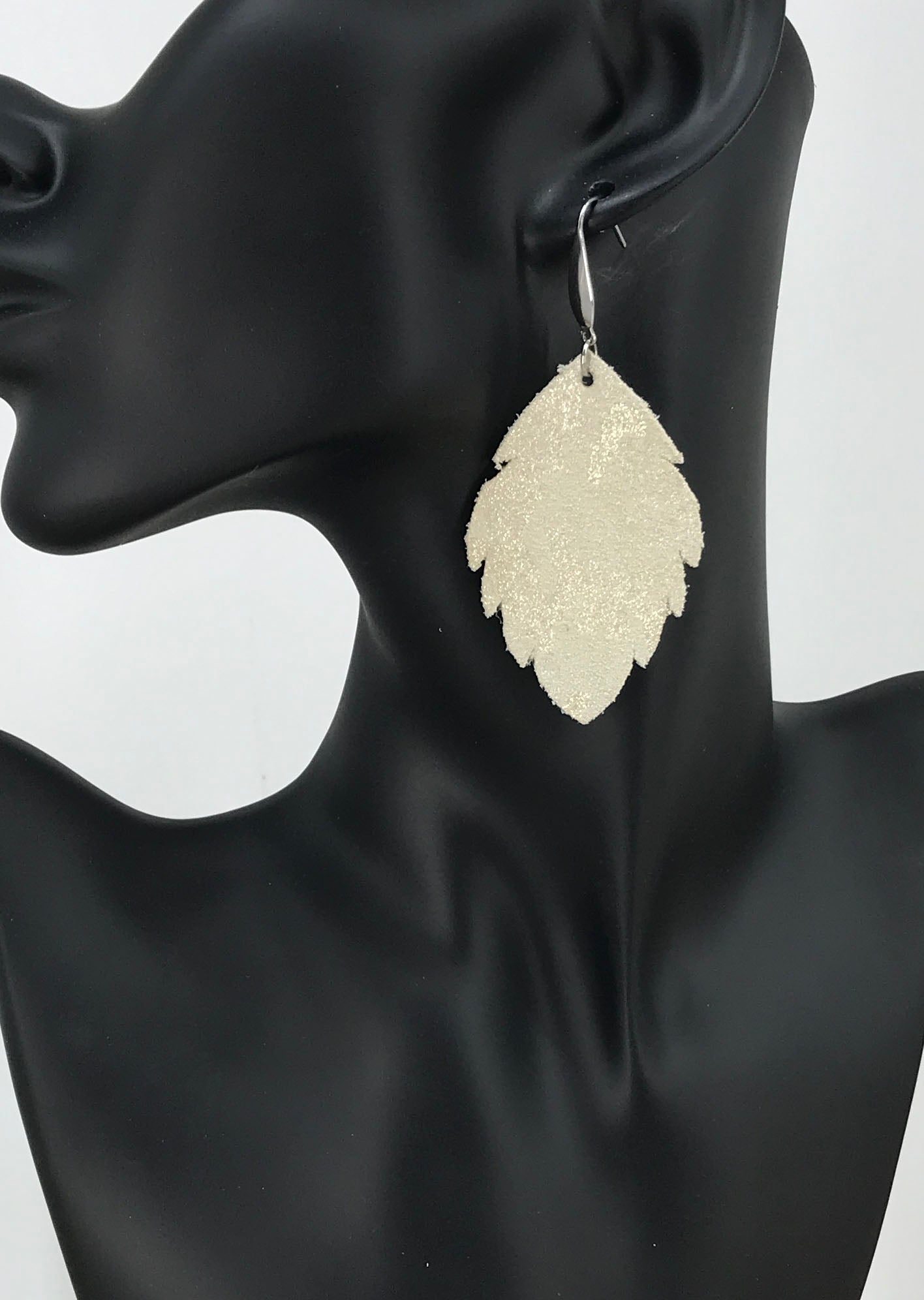 Beige Metallic Camo Leather Earrings - E19-1486