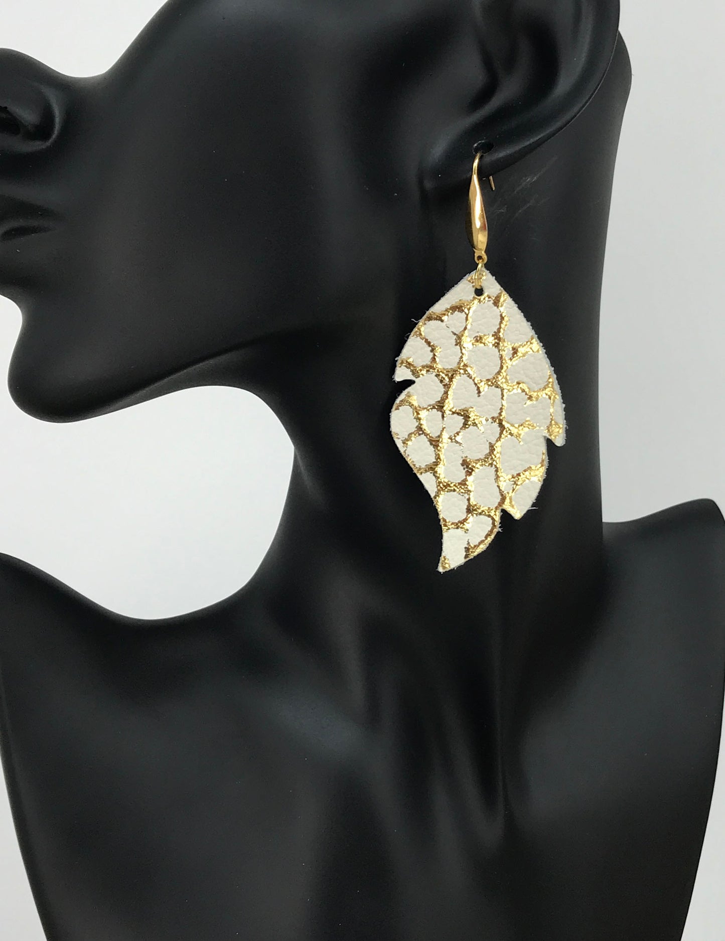 Gold Metallic on Ivory Leather Earrings - E19-1489