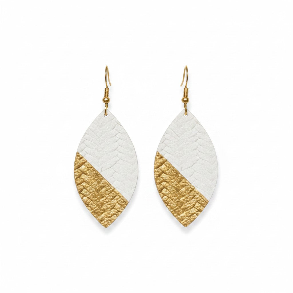 White Genuine Leather Earrings- E19-148