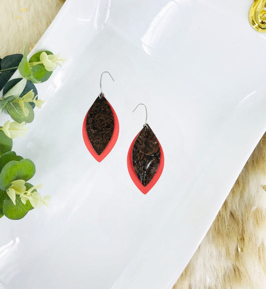 Salmon Leather and Crocodile Leather Earrings - E19-1490