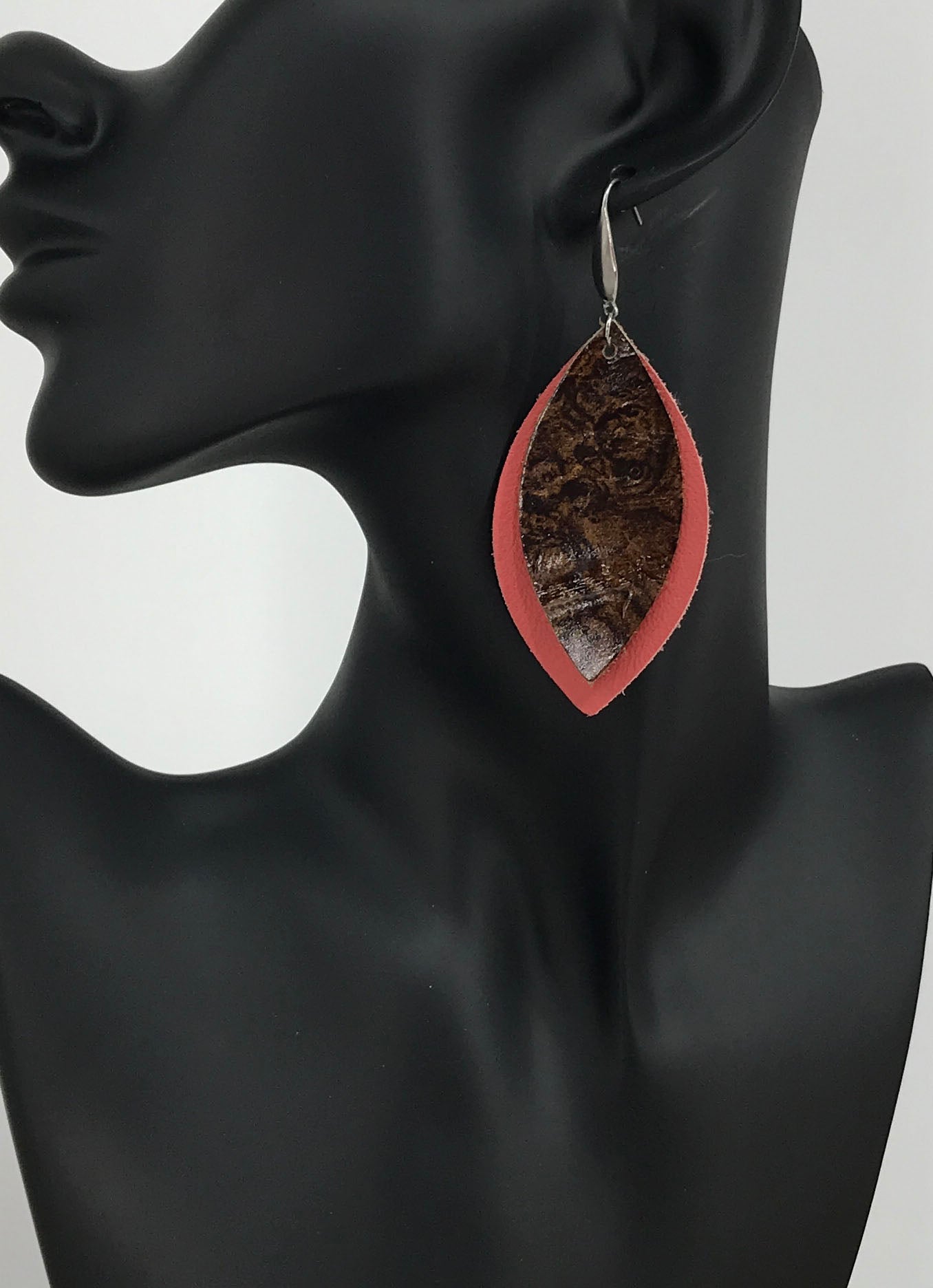 Salmon Burlwood Layered Earrings