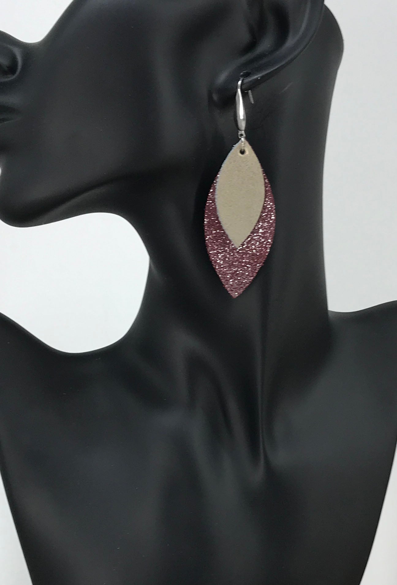Raspberry Leather and Meatallic Gold Leather Earrings - E19-1495