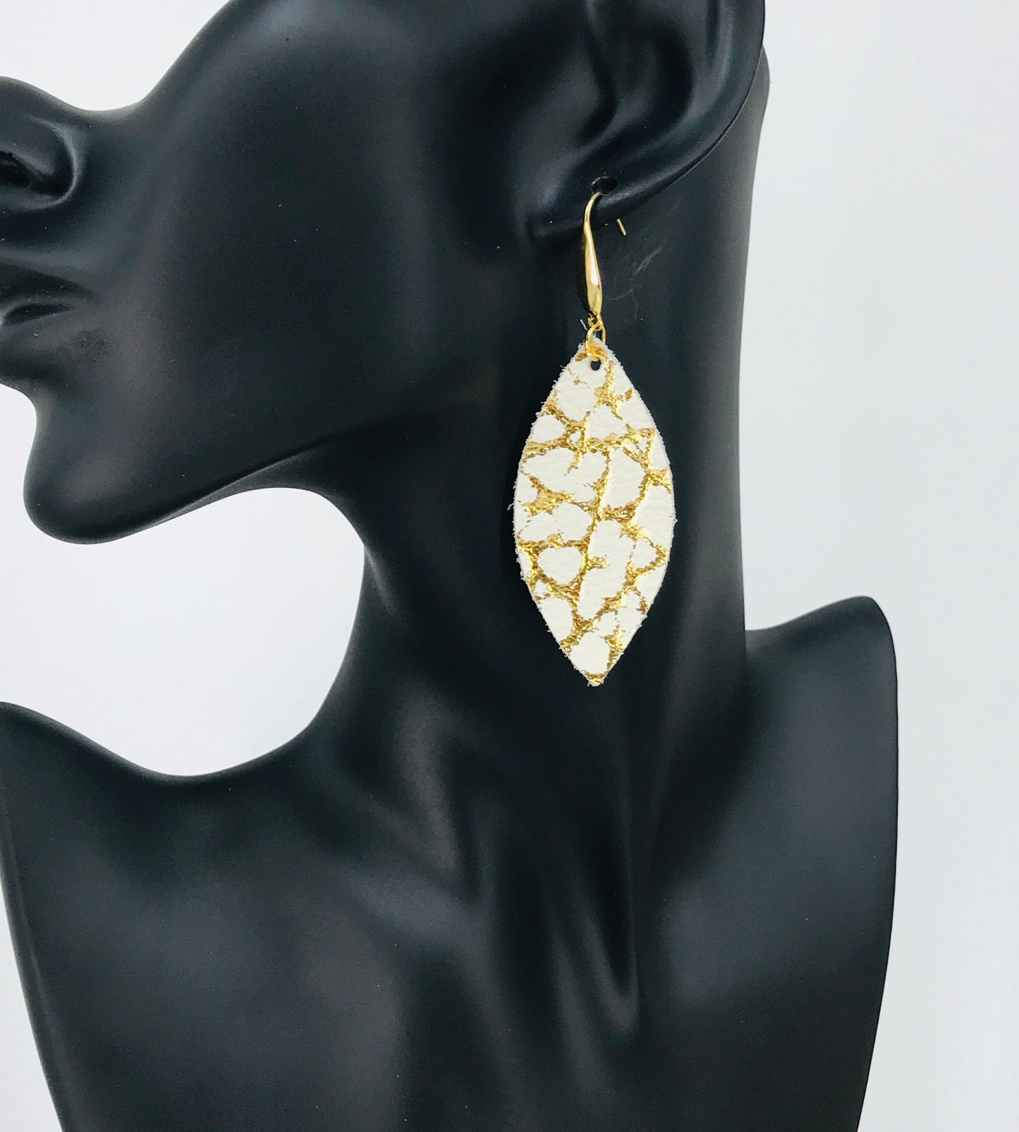 Metallic Gold on Ivory Leather Earrings - E19-1497