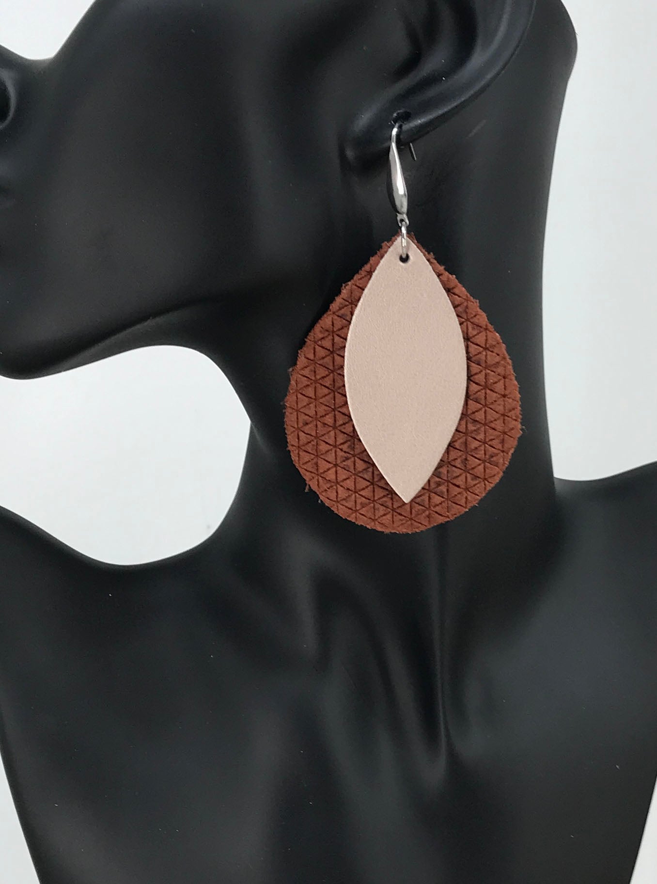 Cinnamon Italian Leather and Rose Gold Leather Earrings - E19-1501