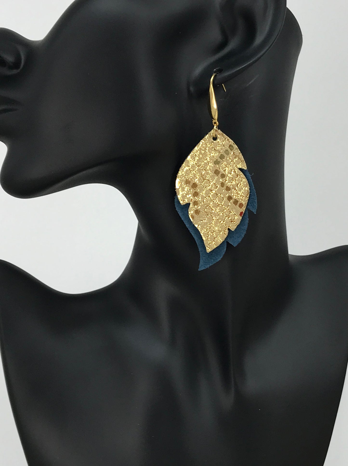 Dark Teal Suede and Mystic Gold Leather Earrings - E19-1504