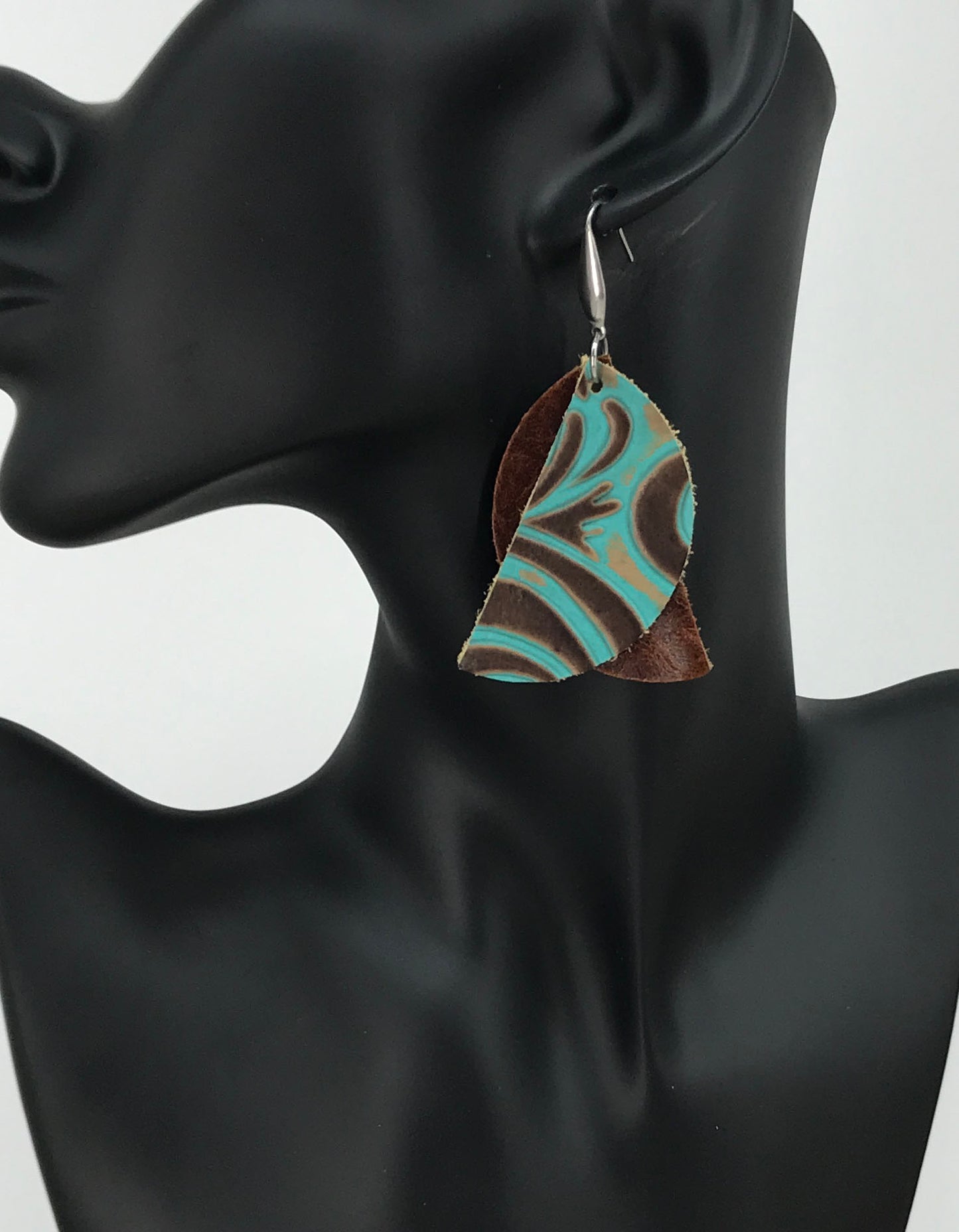 Brown and Turquoise Genuine Leather Earrings - E19-150