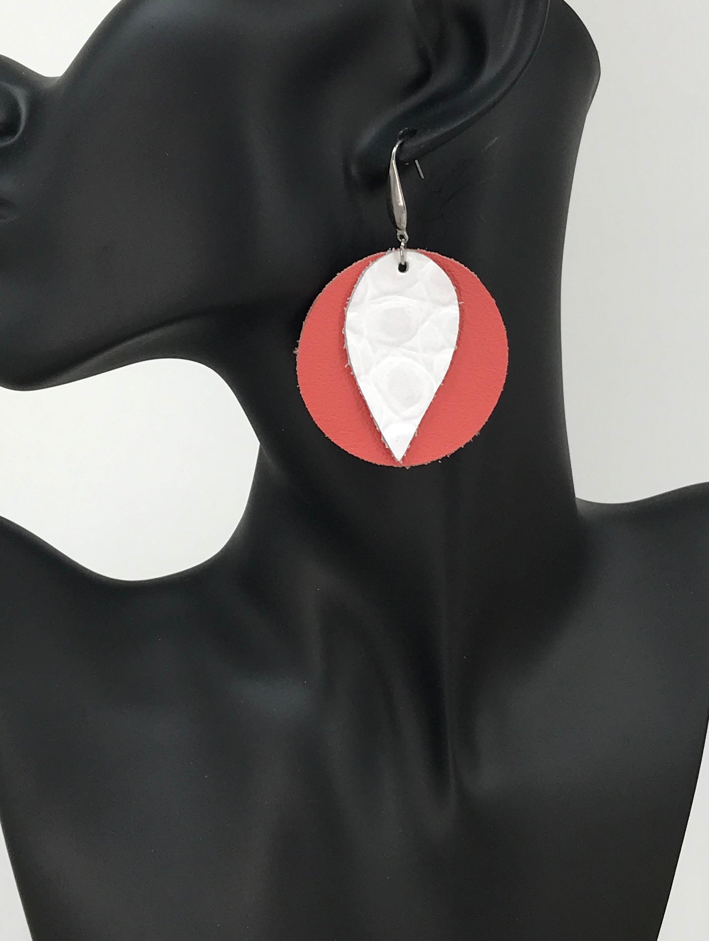 Coral & White Layered Teardrop Earrings