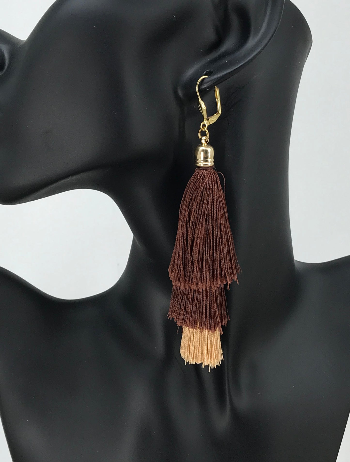 Brown Ombre Triple Tassel Earrings