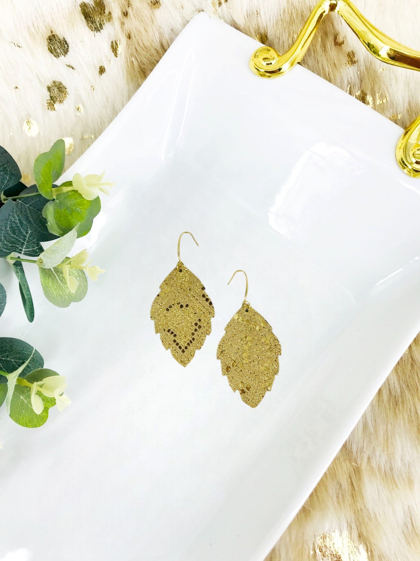 Mystic Gold on Tan Leather Earrings - E19-1542