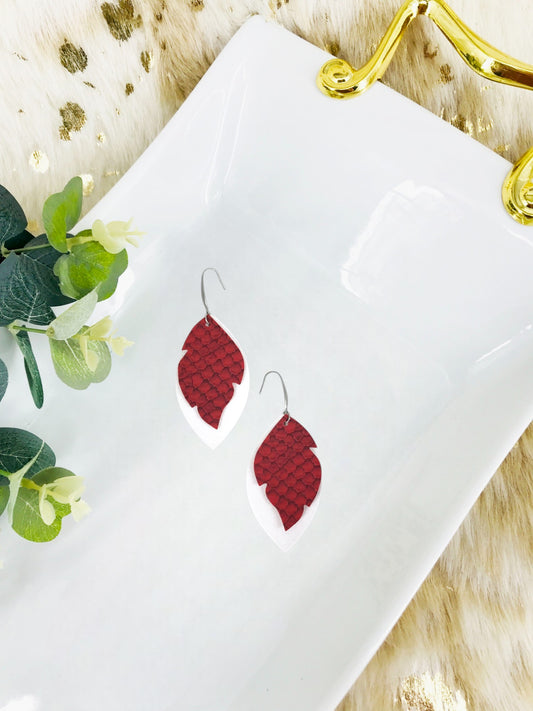 White Leather and Gator Red Faux Leather Earrings - E19-1545