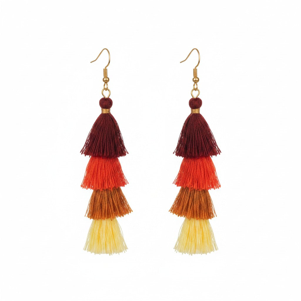 Red Ombre Tiered Tassel Earrings