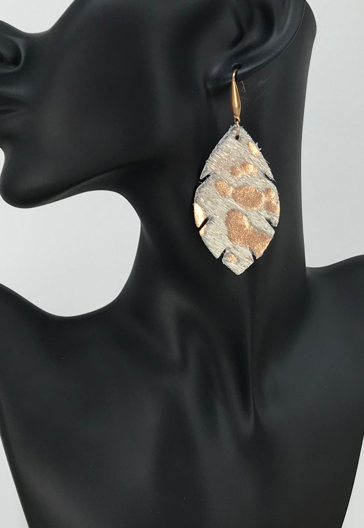 Hair On Rose Gold Leather Earrings - E19-1551