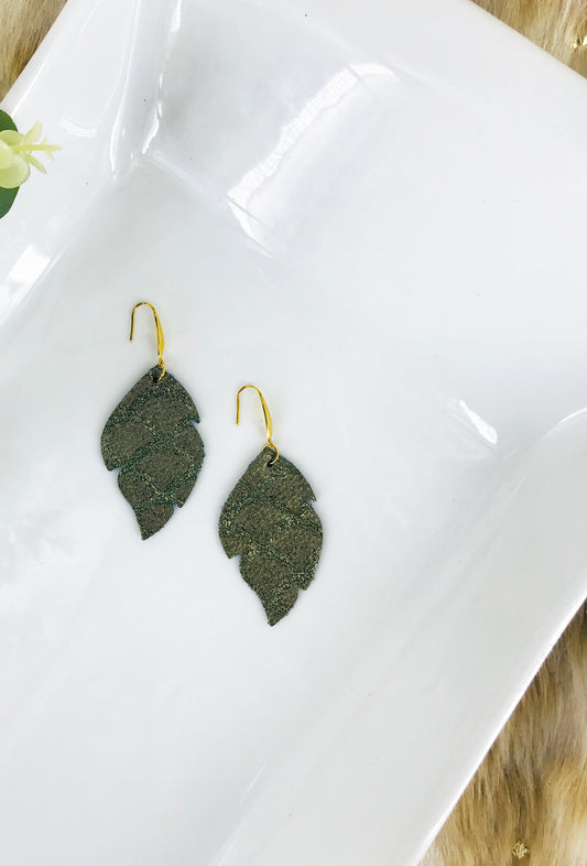 Olive Green Snake Skin Leather Earrings - E19-1566