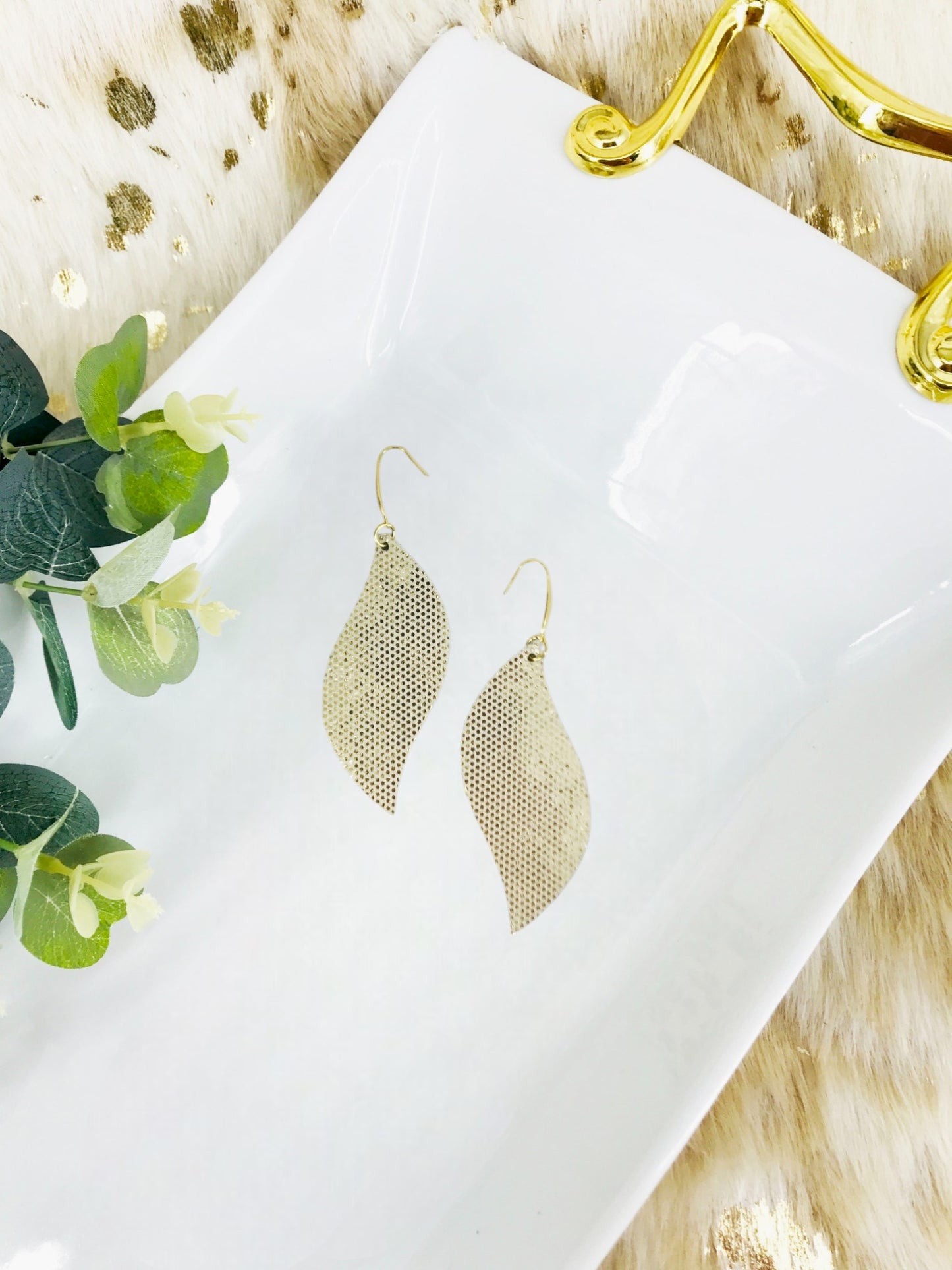 Golden Metallic Leather Earrings - E19-1574
