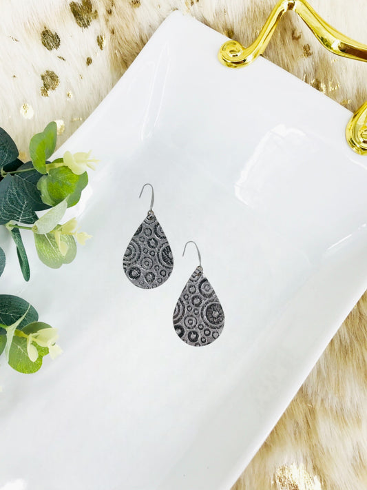 Metallic Grey Embossed Leather Earrings - E19-1585