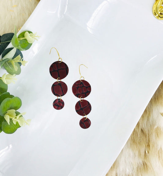 Dark Red Cranberry Leather Earrings - E19-1591