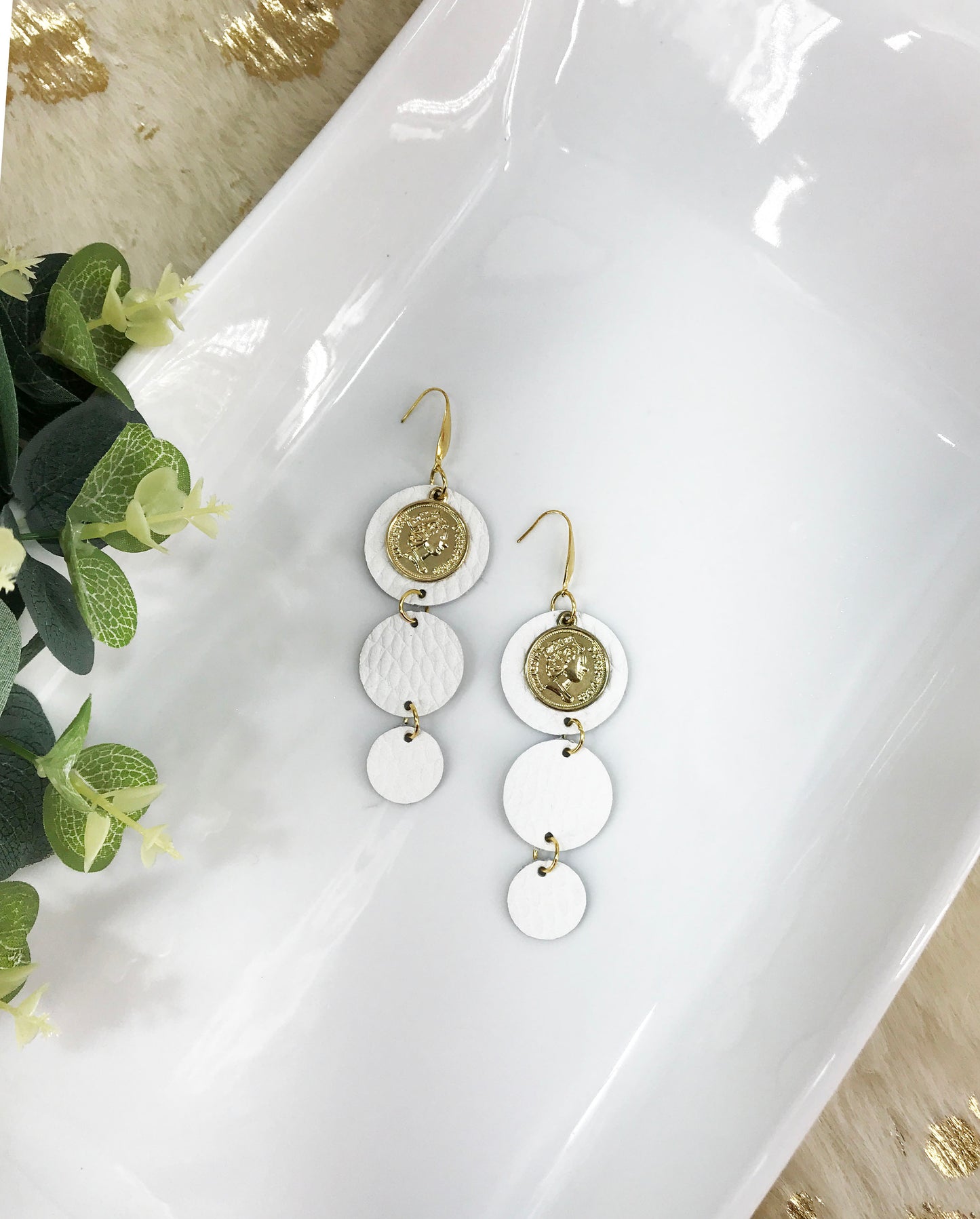 White Genuine Leather Earrings - E19-1597