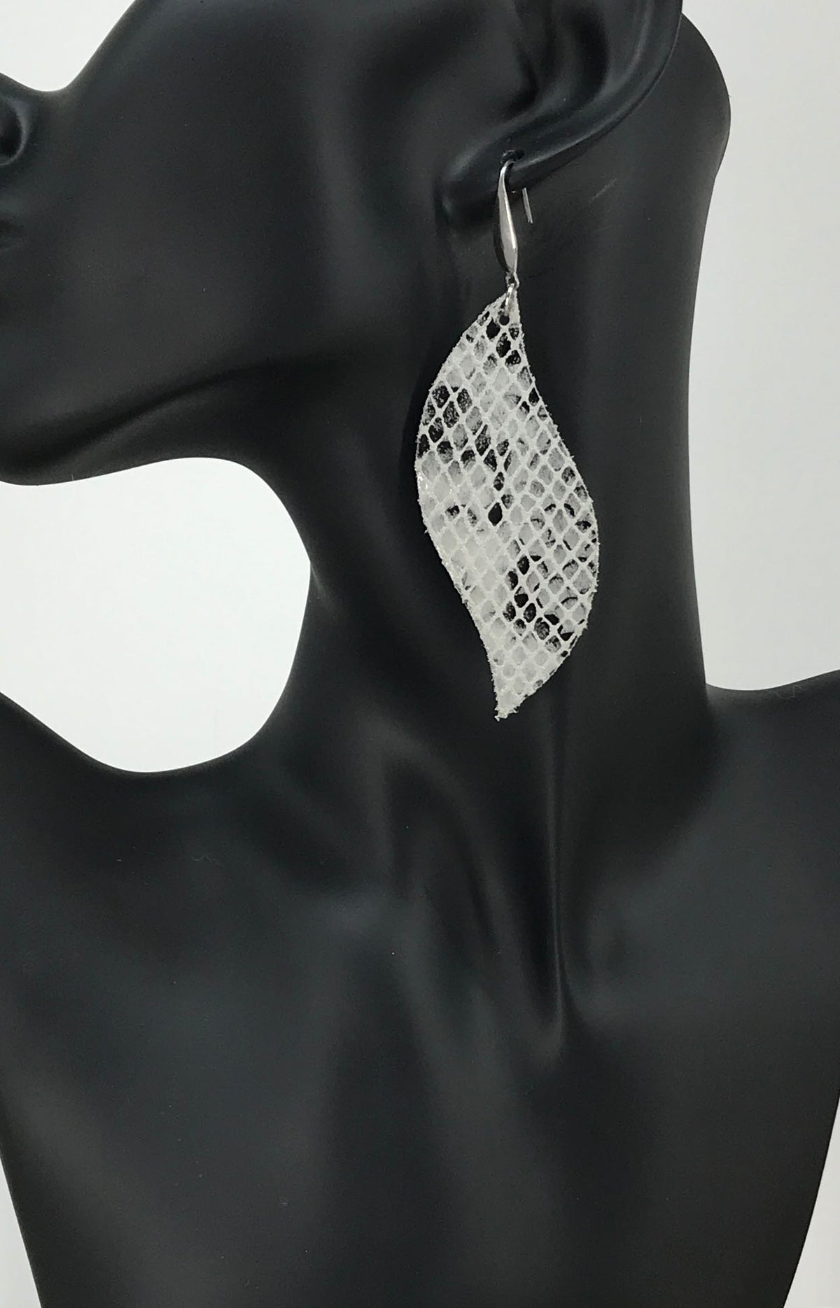 Black White and Gray Snake Leather Earrings