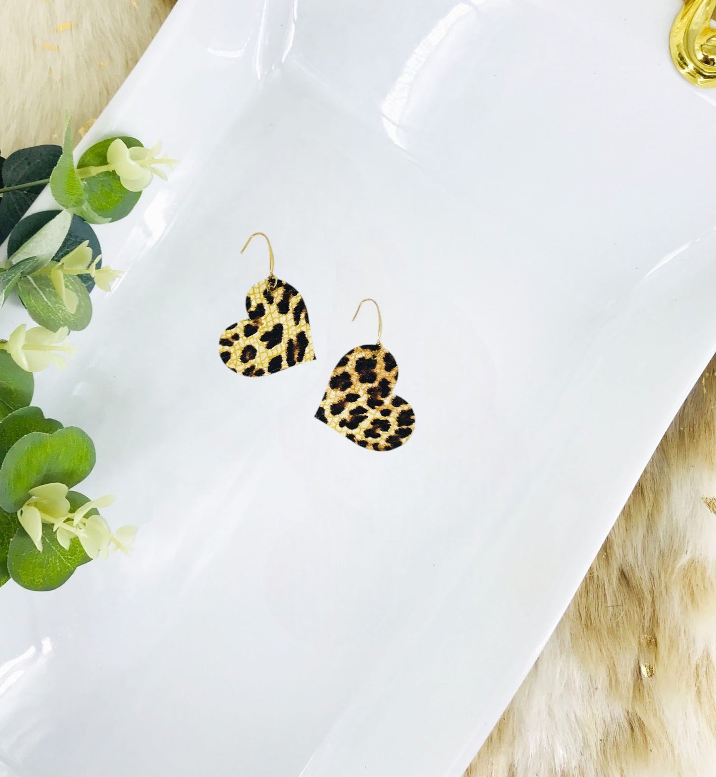 Leopard Cheetah Leather Heart Earrings - E19-1618