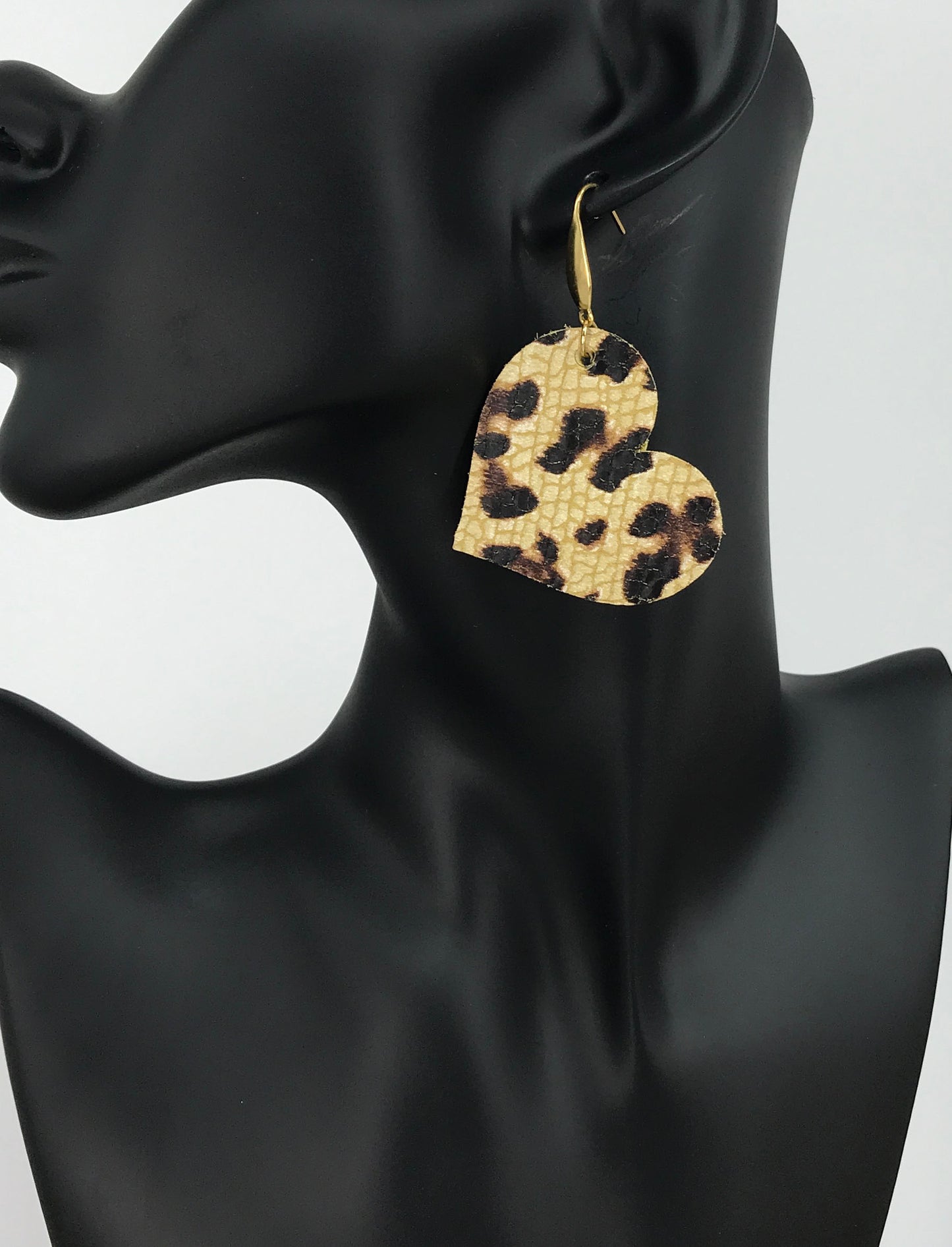Leopard Cheetah Leather Heart Earrings - E19-1618