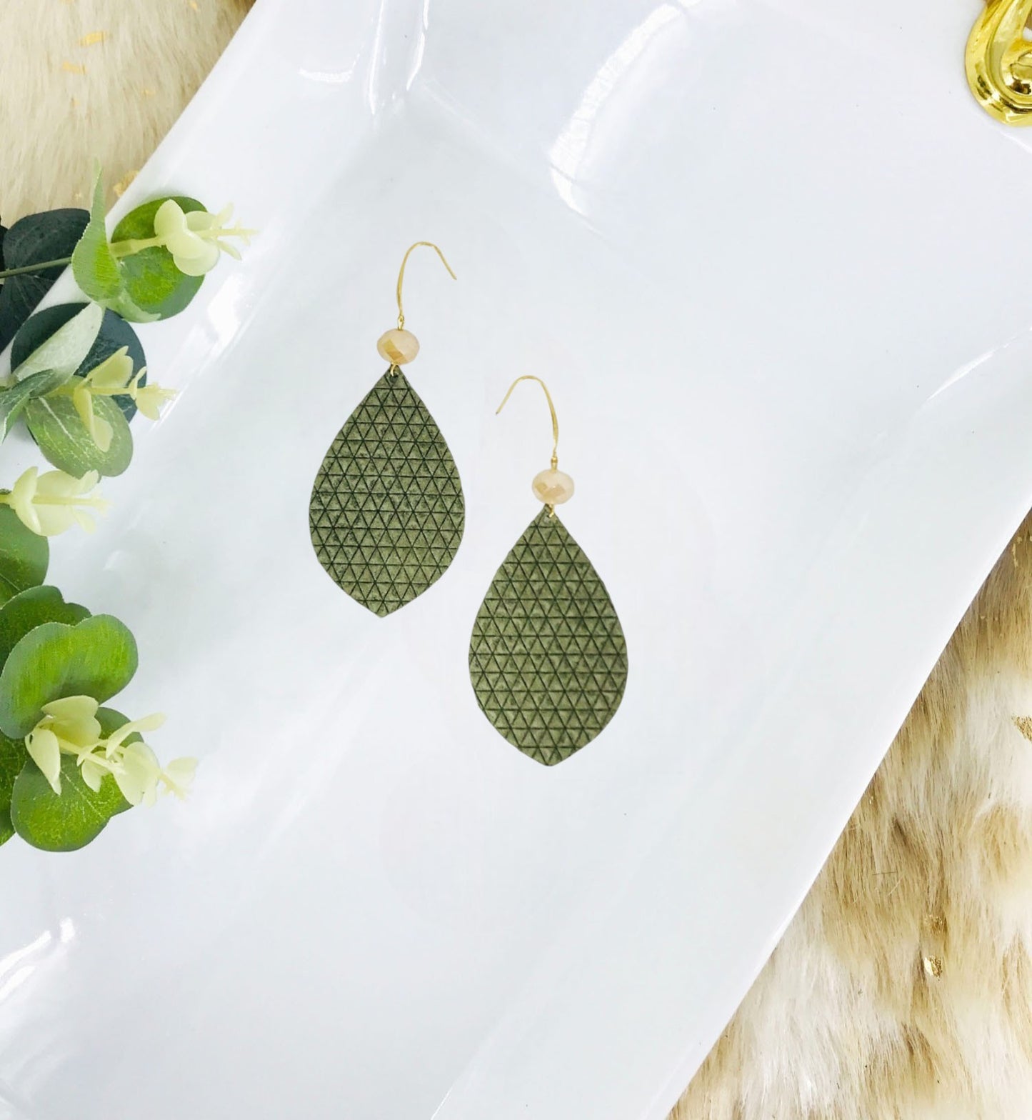 Olive Mini Triangle Italian Leather Earrings - E19-1622