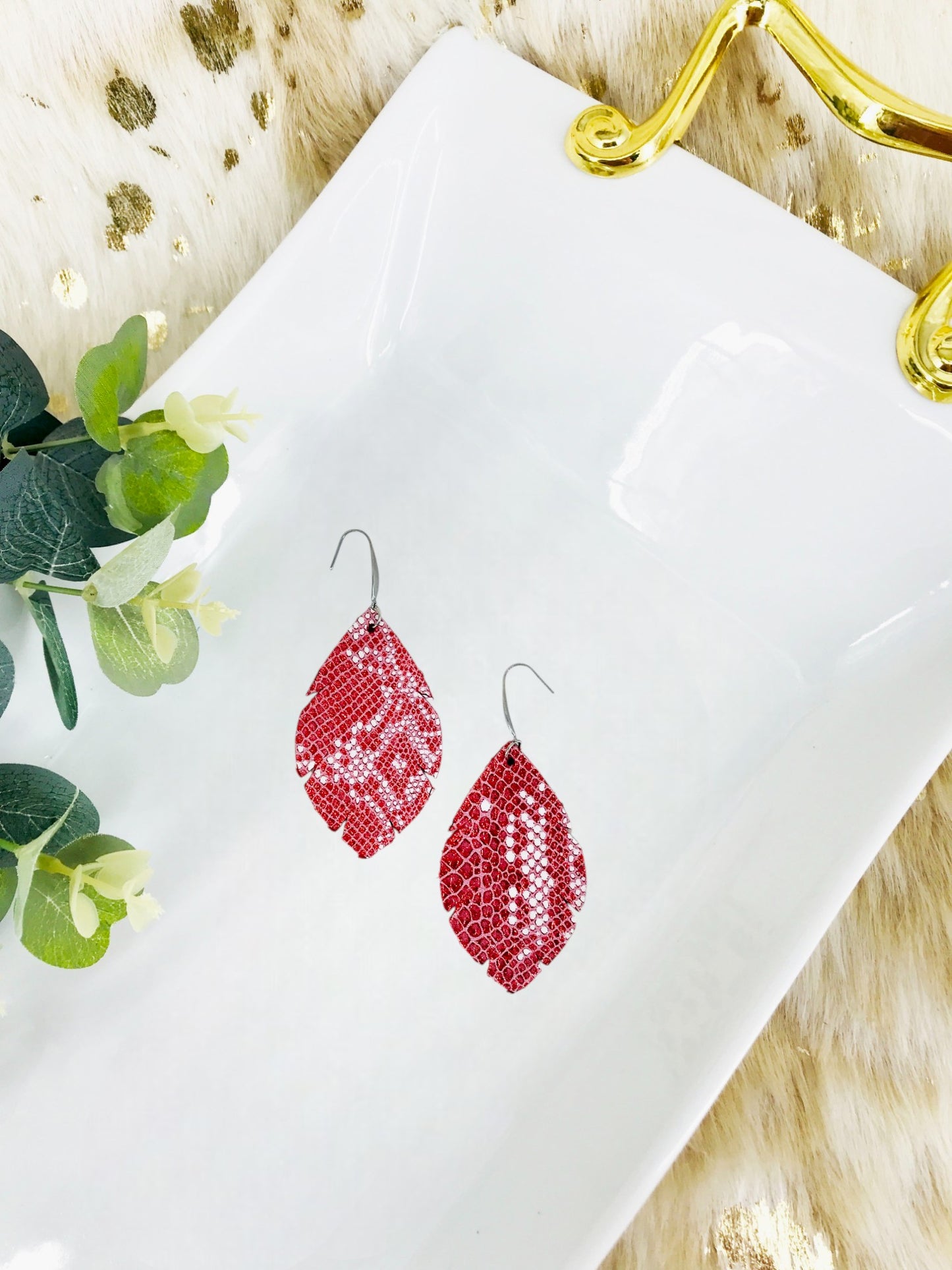 Metallic Red Snake Leather Earrings - E19-1628