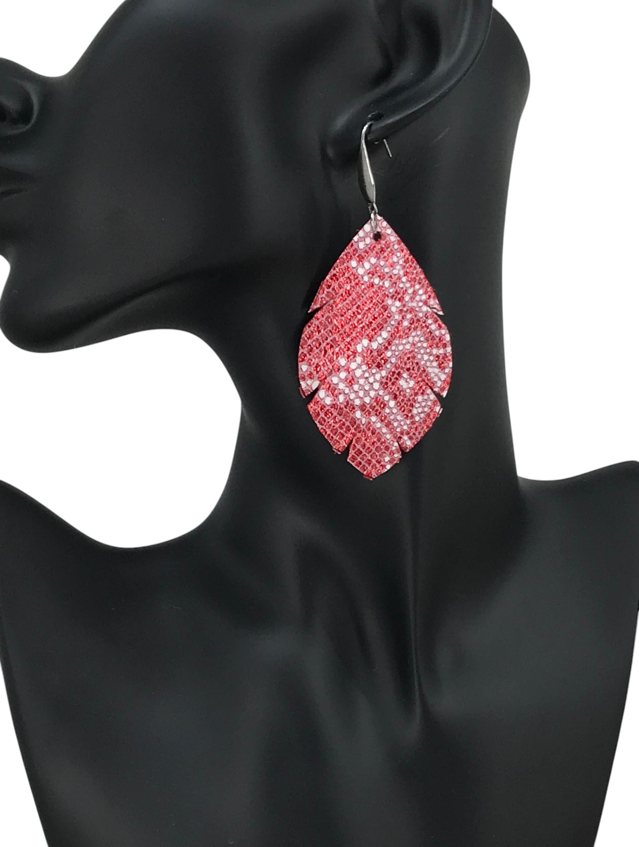 Metallic Red Snake Leather Earrings