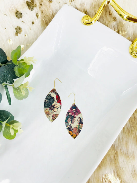 Floral on Gold Leather Earrings - E19-1632