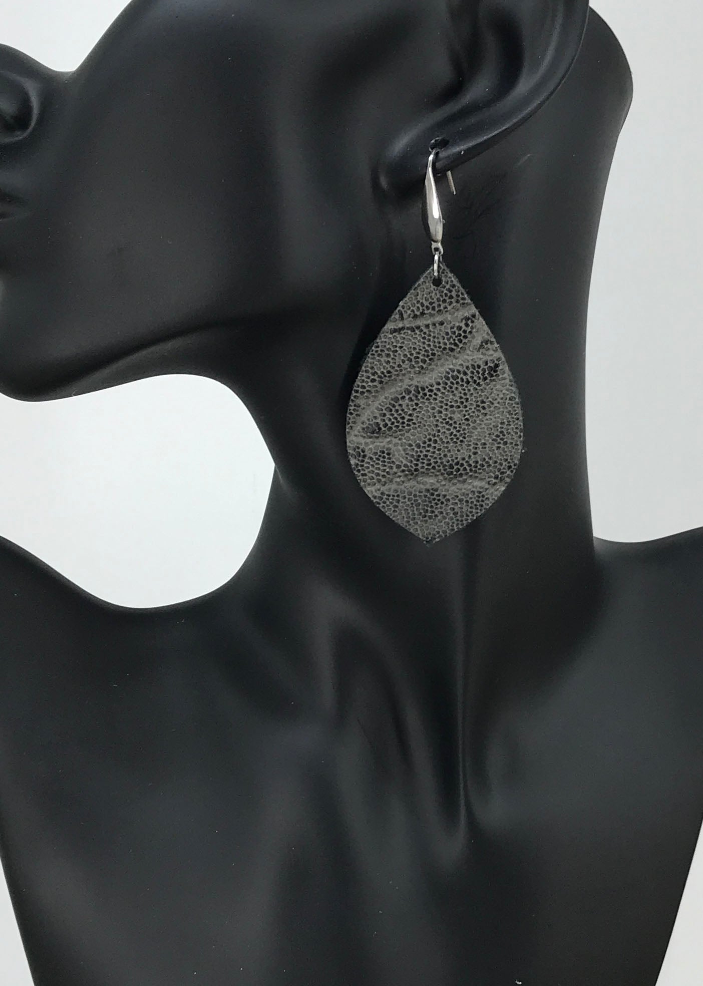 Embossed Elephant Gray Leather Earrings - E19-1635