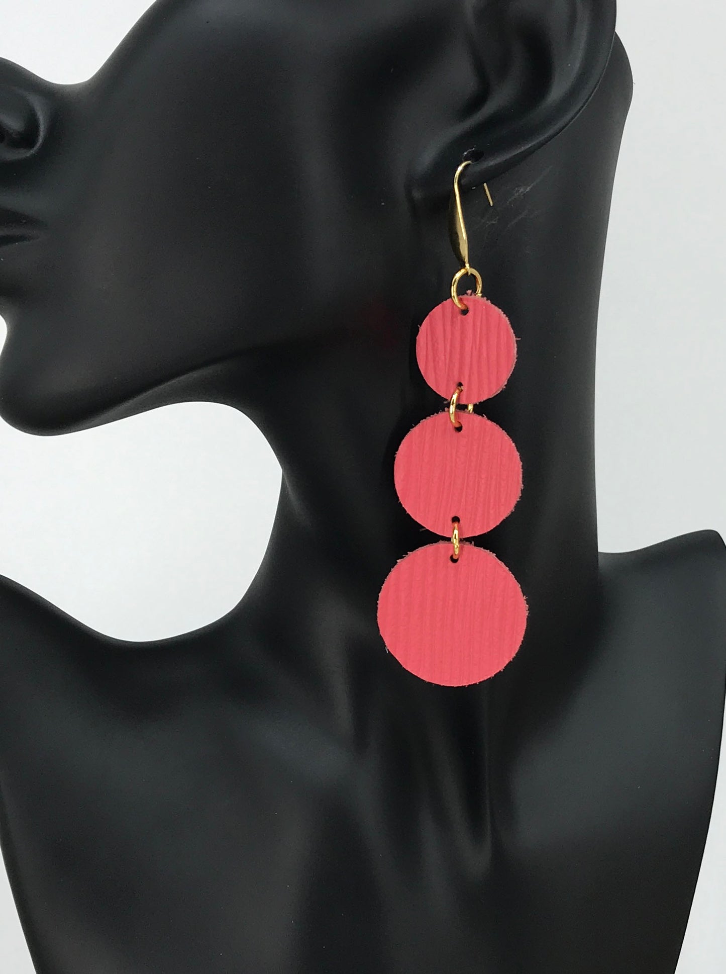 Tropical Palm Leaf Living Coral Leather Earrings - E19-1637