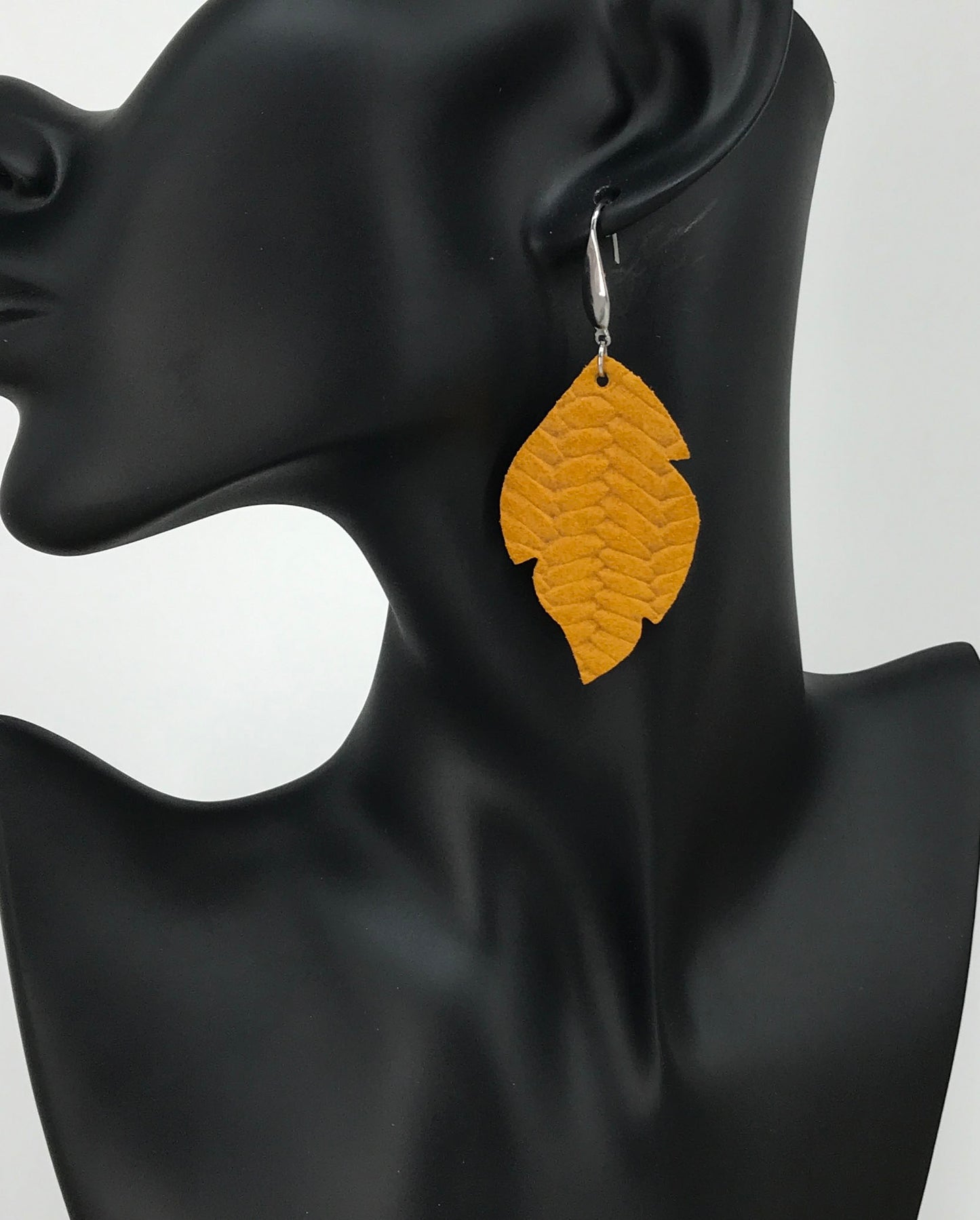 Mustard Braided Fishtail Leather Earrings - E19-1639