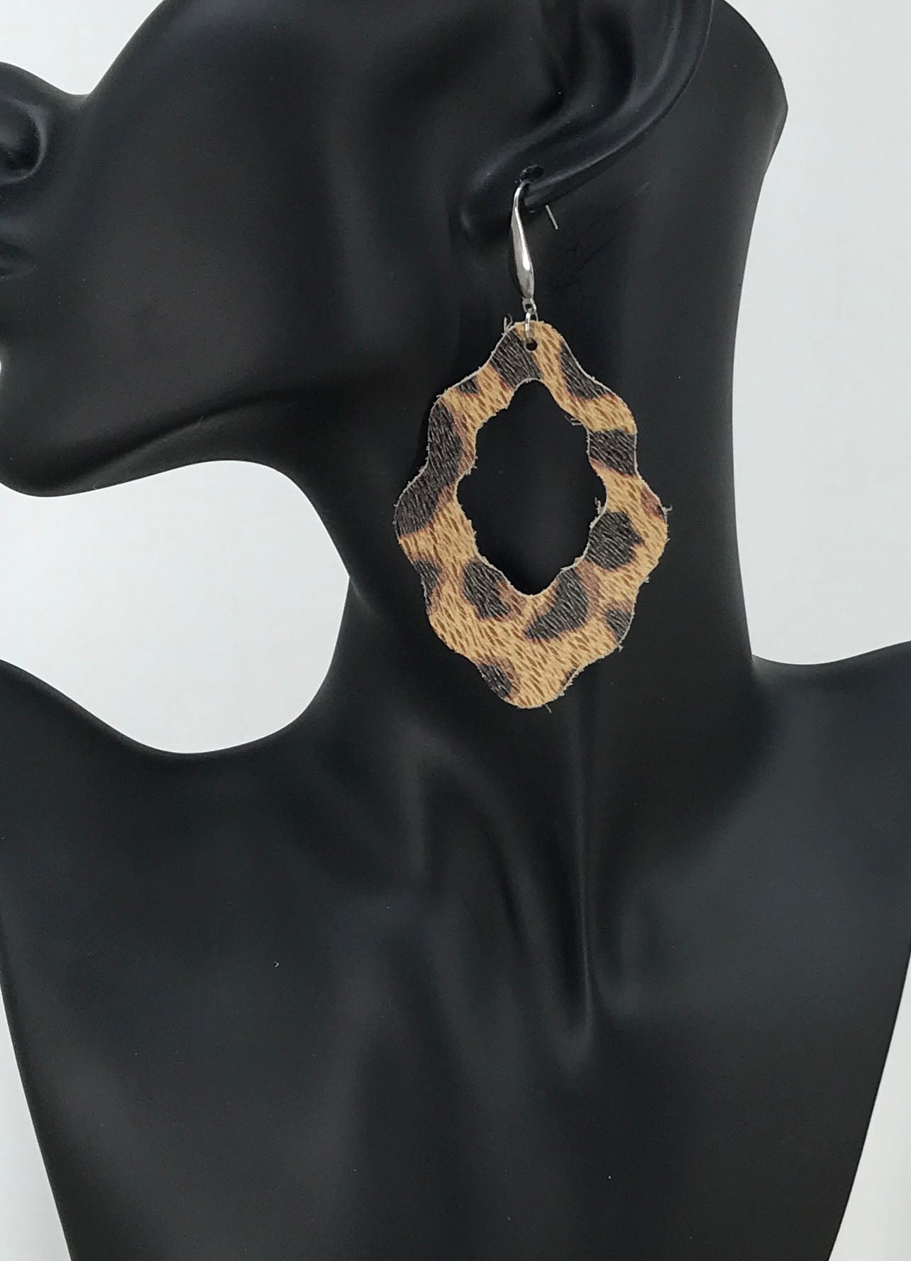 Burnt Umber Large Cheetah Print Leather Earrings - E19-1645