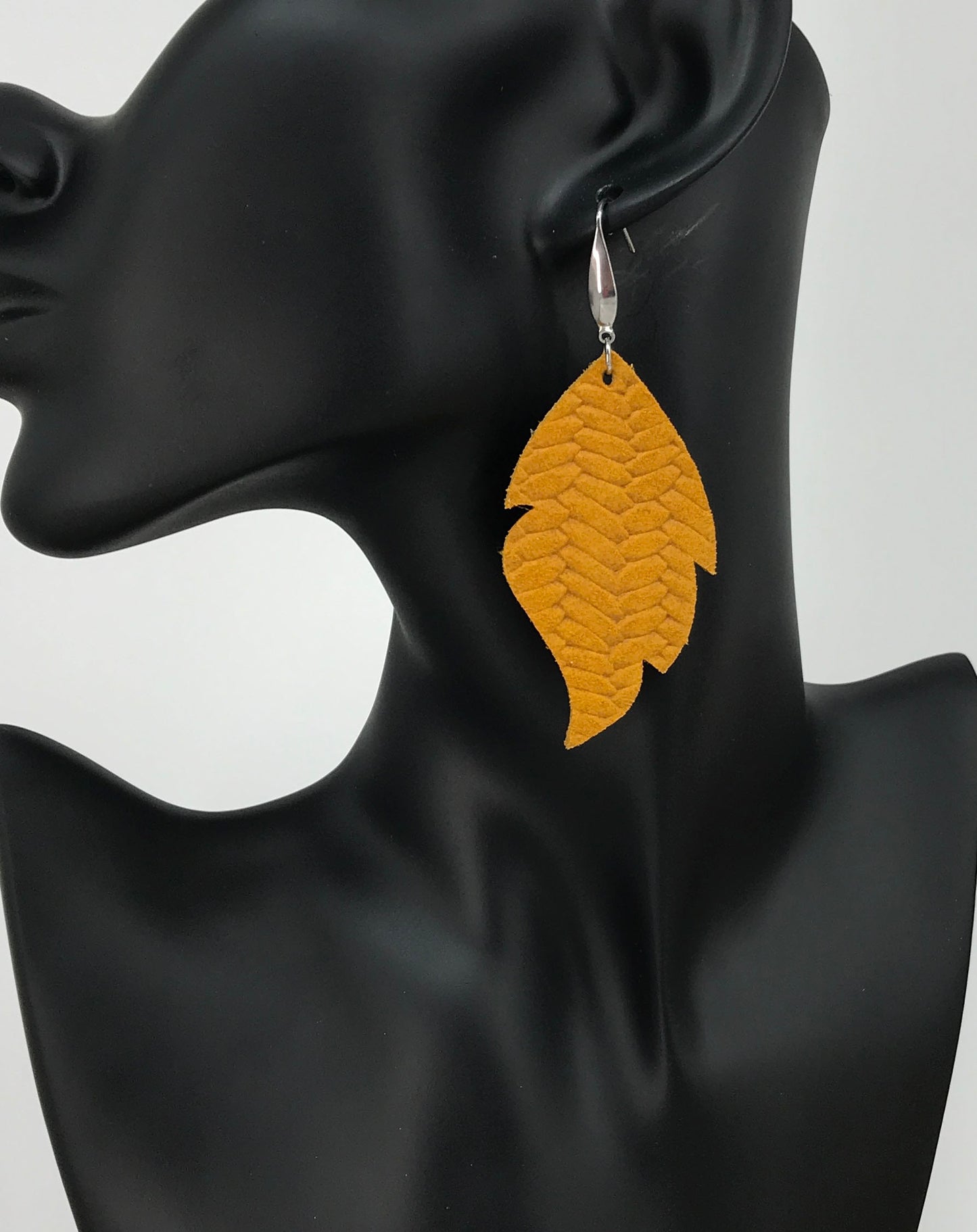 Mustard Braided Fishtail Leather Earrings - E19-1656