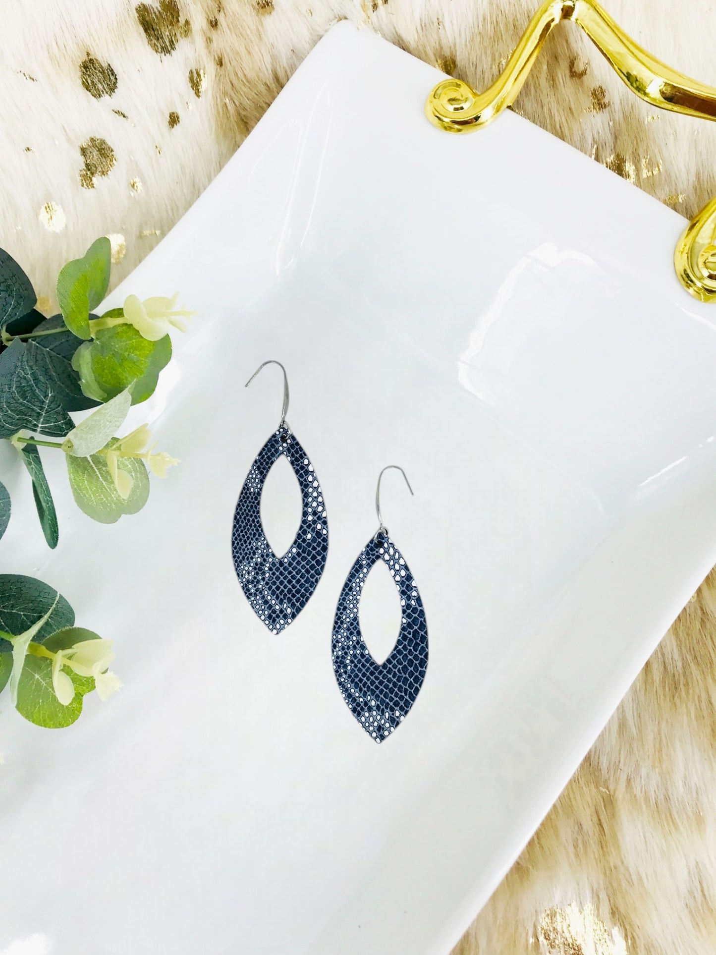 Navy Snake Leather Earrings - E19-1657