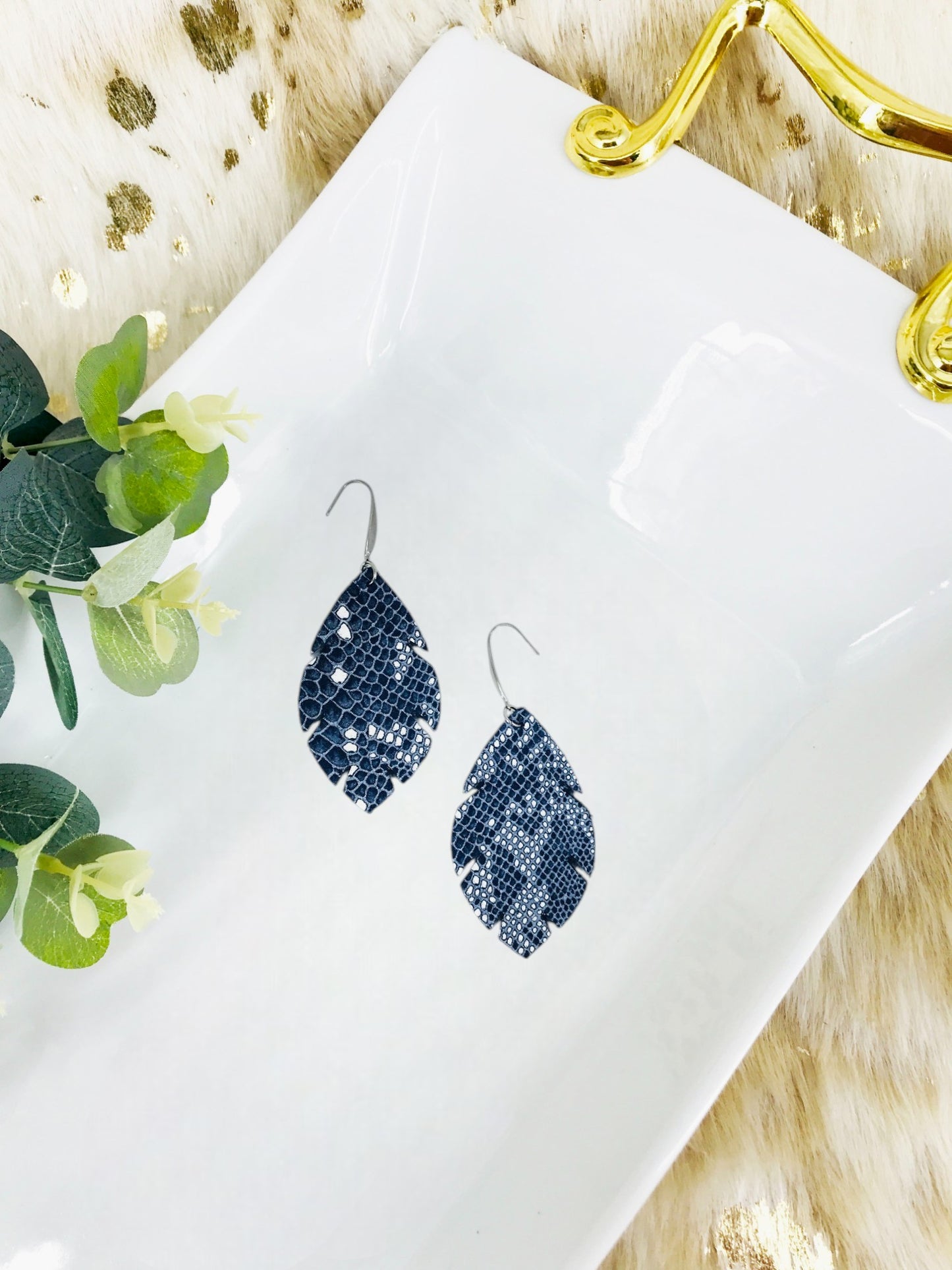Navy Snake Leather Earrings - E19-1663