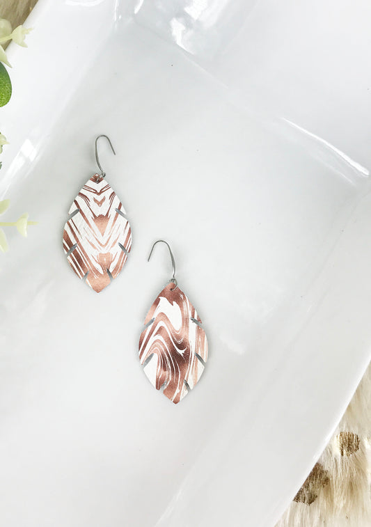 Marbled Root Beer on White Leather Earrings - E19-1675