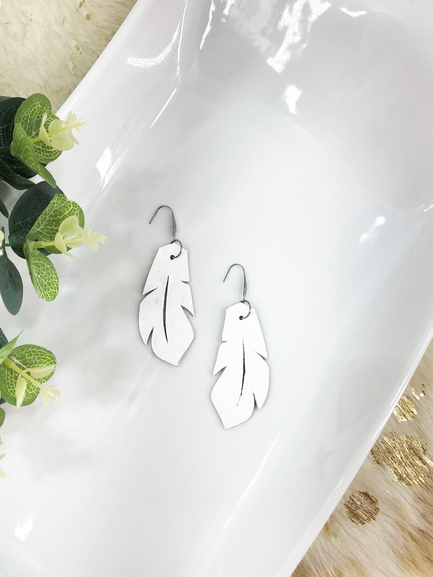 Bright White Genuine Leather Earrings - E19-1676